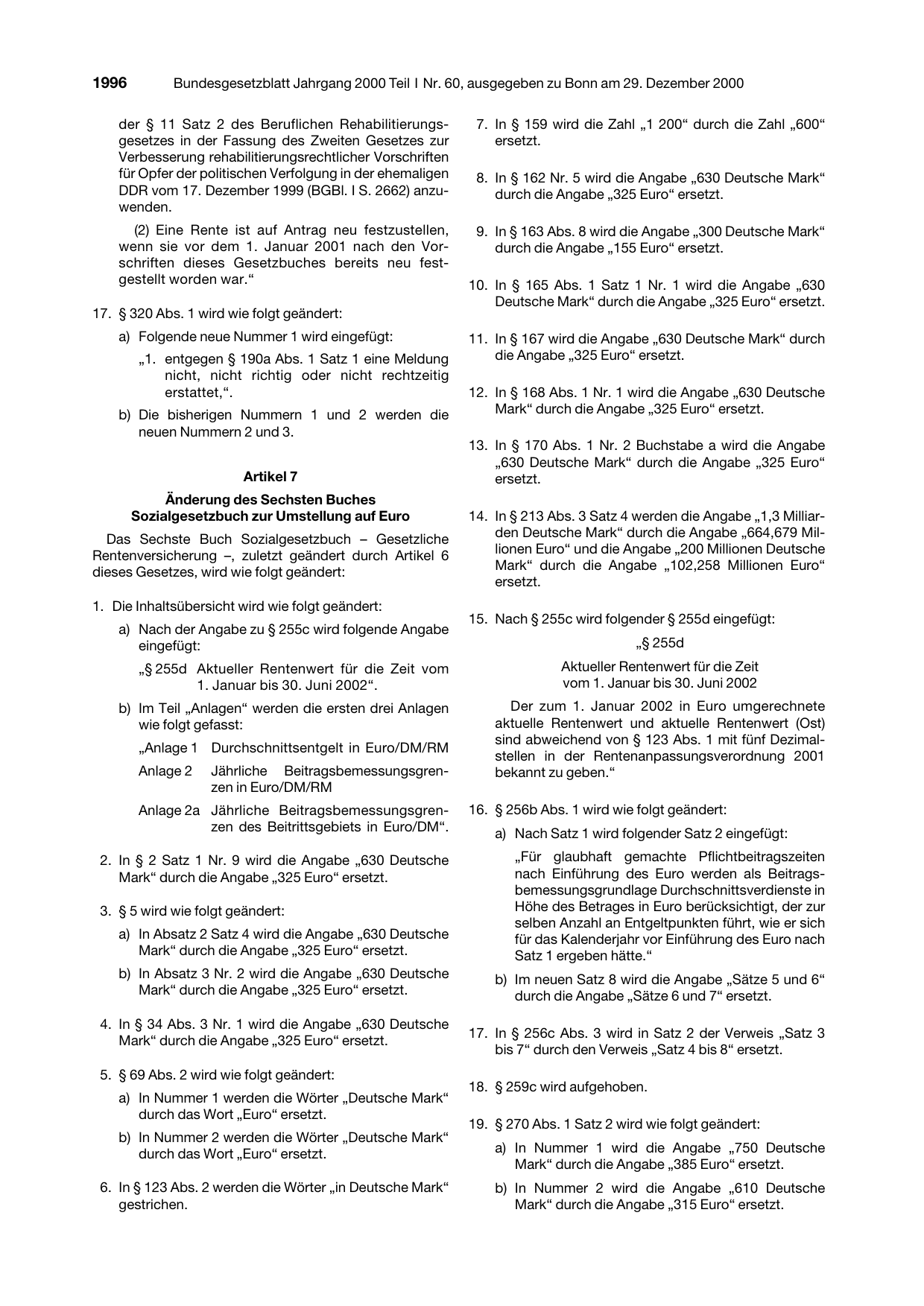 BGBl. 2000, Seite 1996 — Originalseite als Abbildung