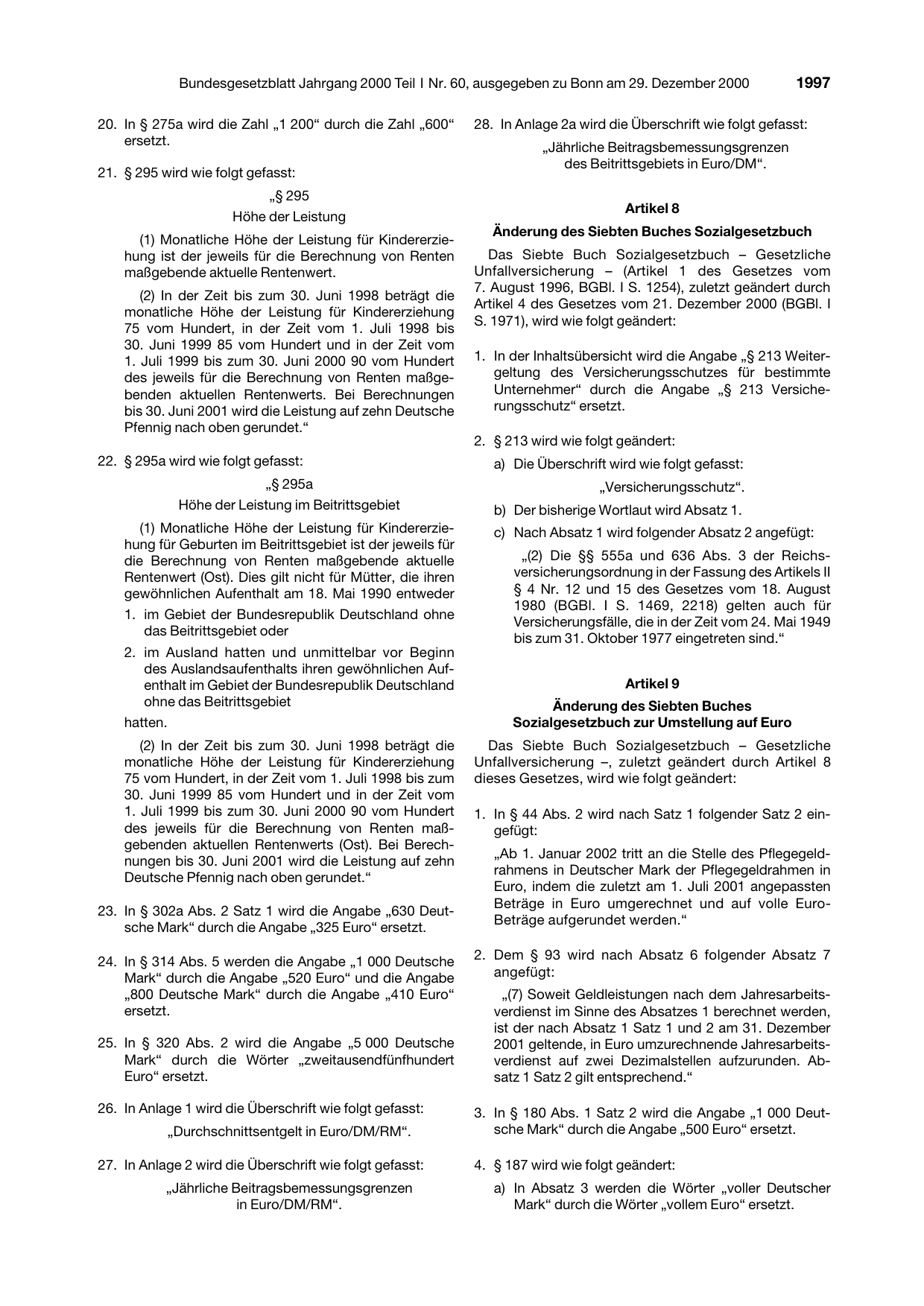 BGBl. 2000, Seite 1997 — Originalseite als Abbildung