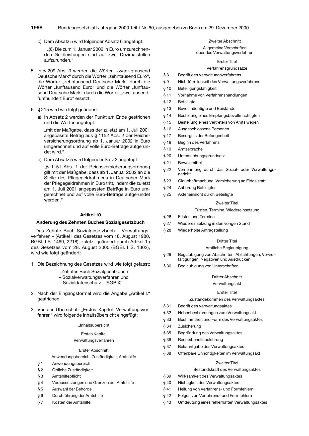 BGBl. 2000, Seite 1998 — Originalseite als Abbildung