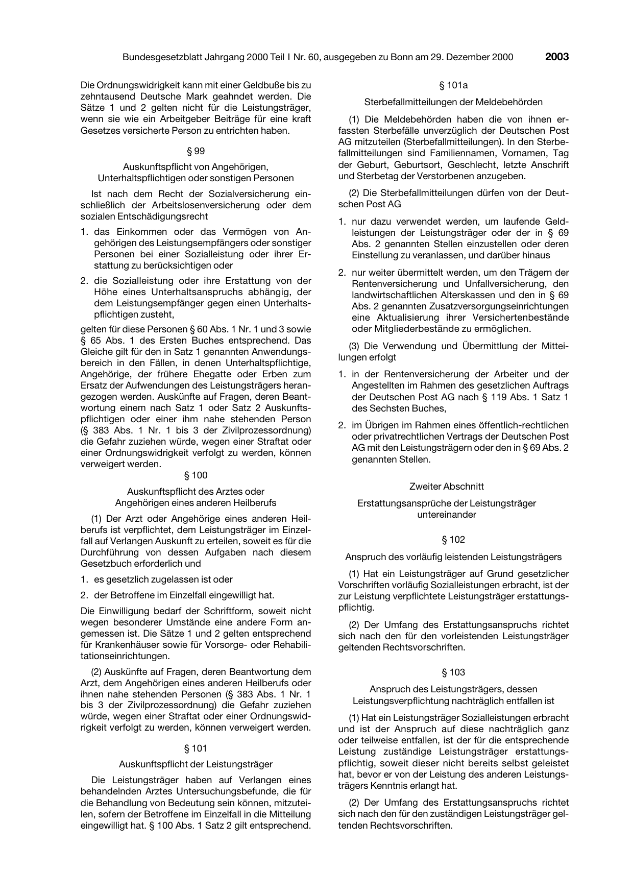 BGBl. 2000, Seite 2003 — Originalseite als Abbildung