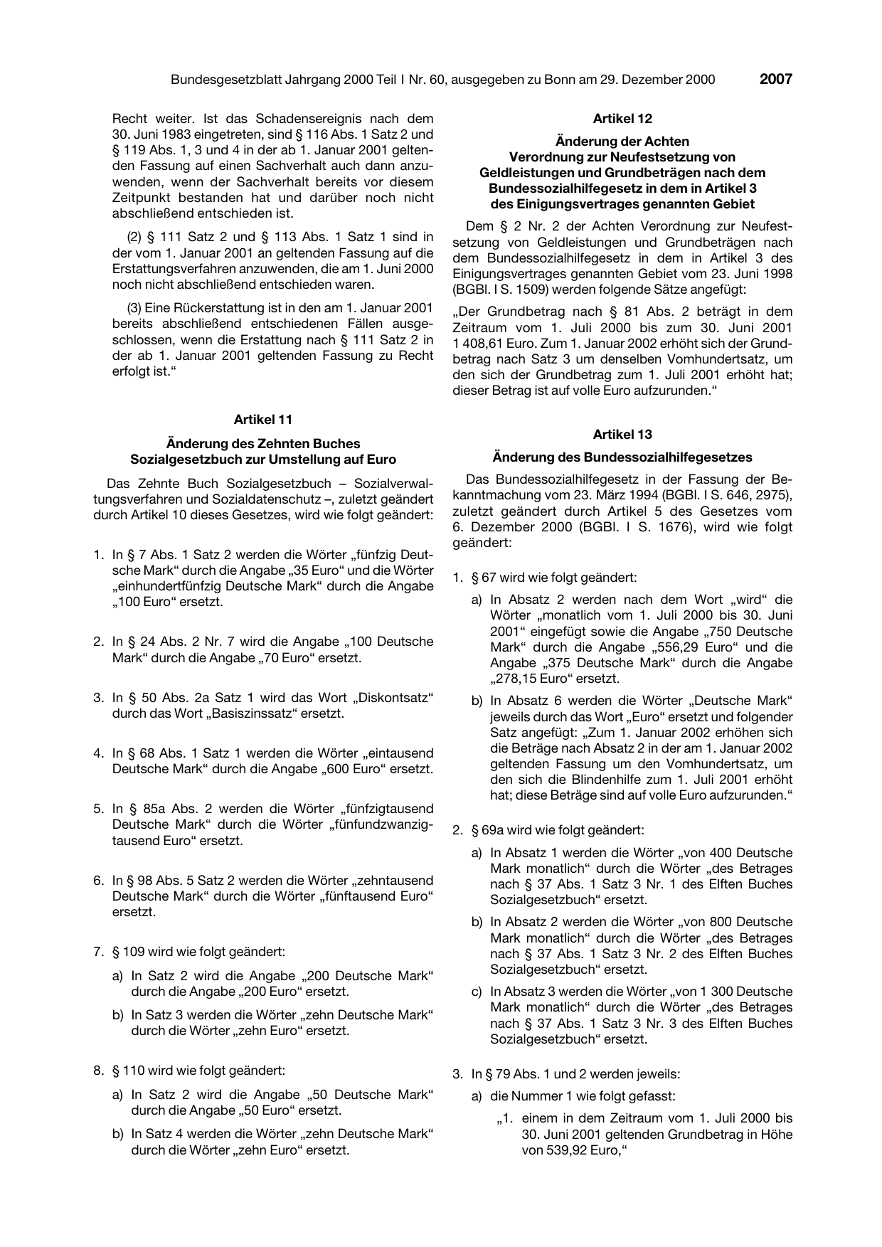BGBl. 2000, Seite 2007 — Originalseite als Abbildung