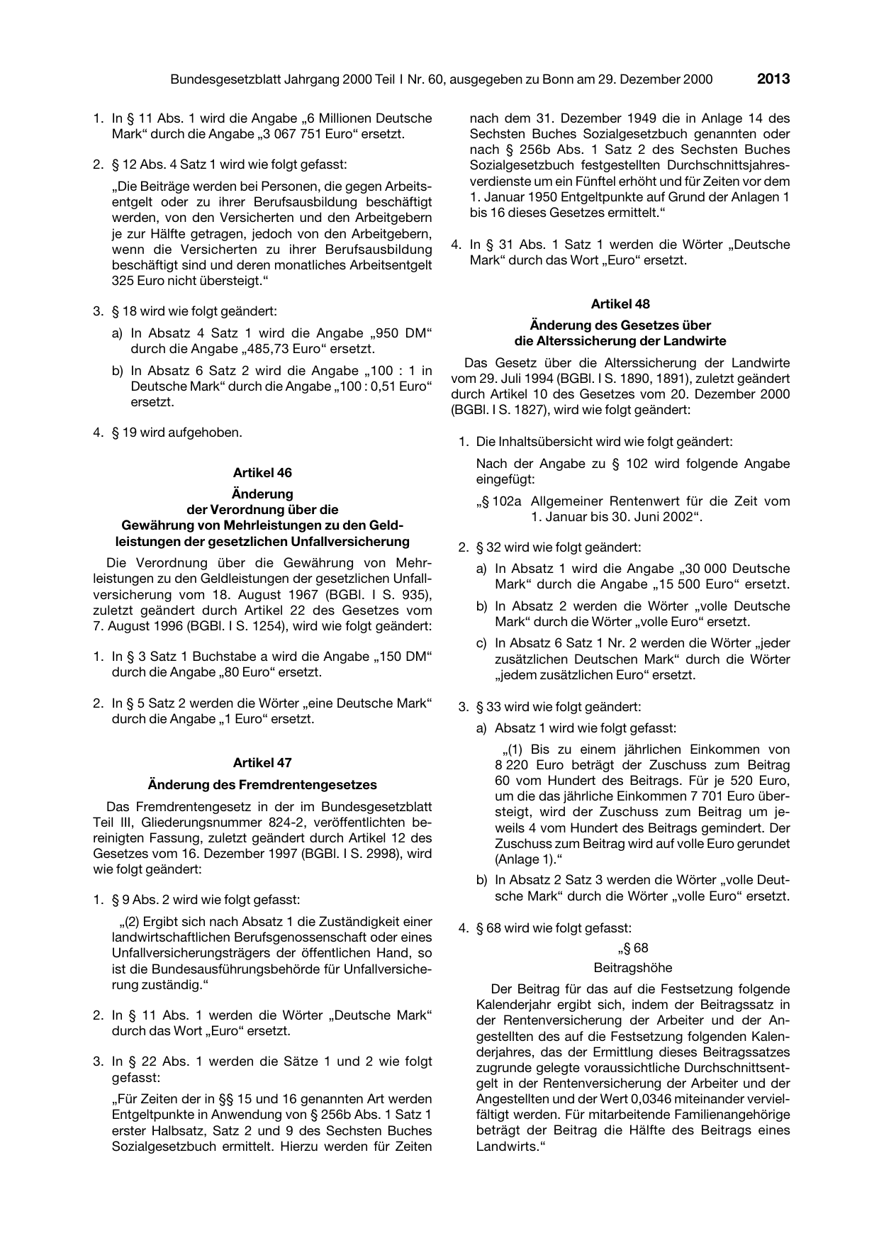 BGBl. 2000, Seite 2013 — Originalseite als Abbildung