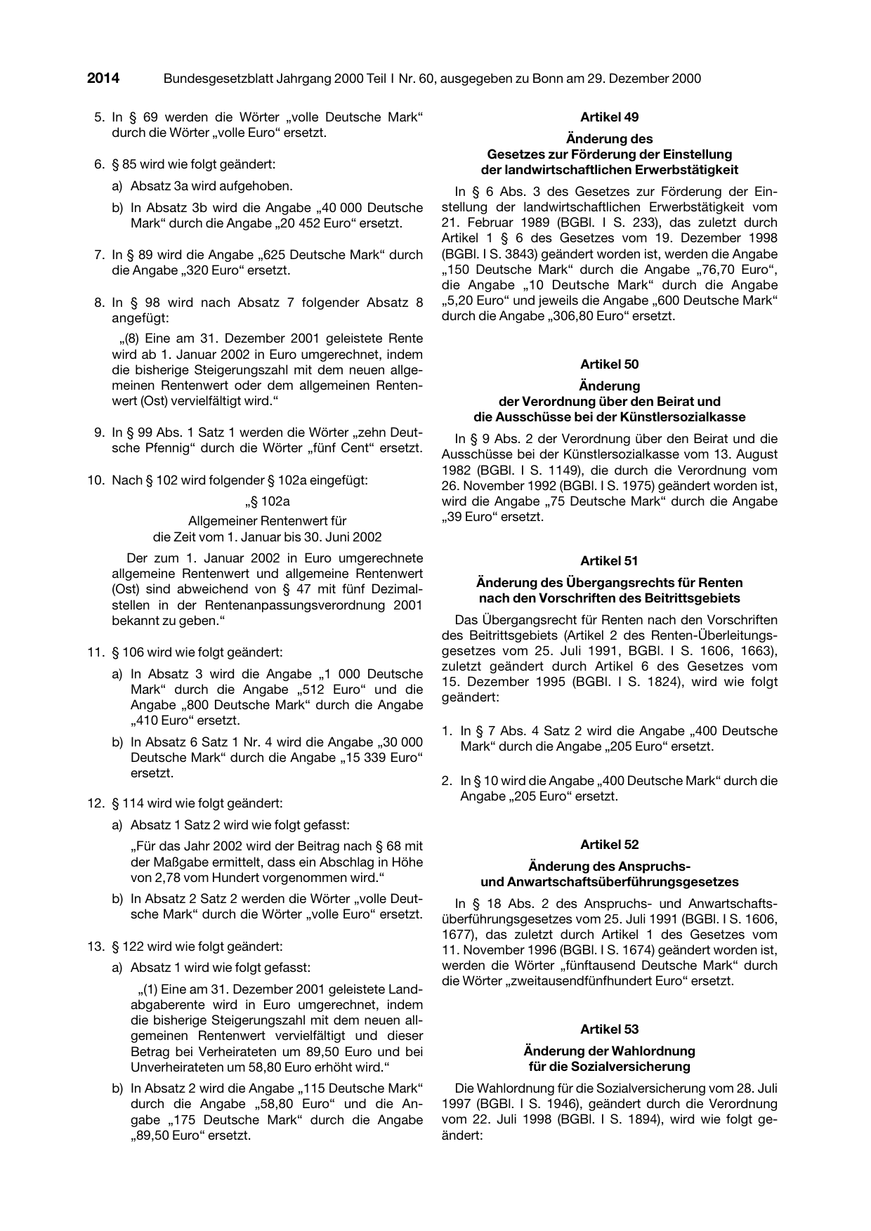 BGBl. 2000, Seite 2014 — Originalseite als Abbildung