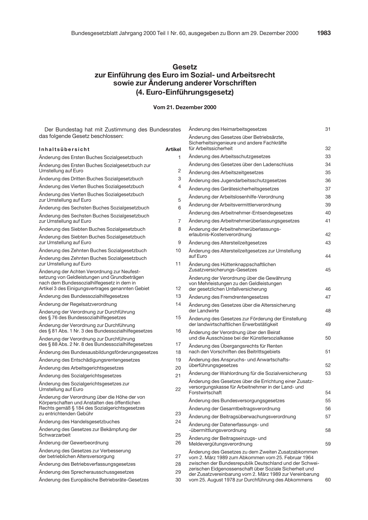 BGBl. 2000, Seite 1983 — Originalseite als Abbildung