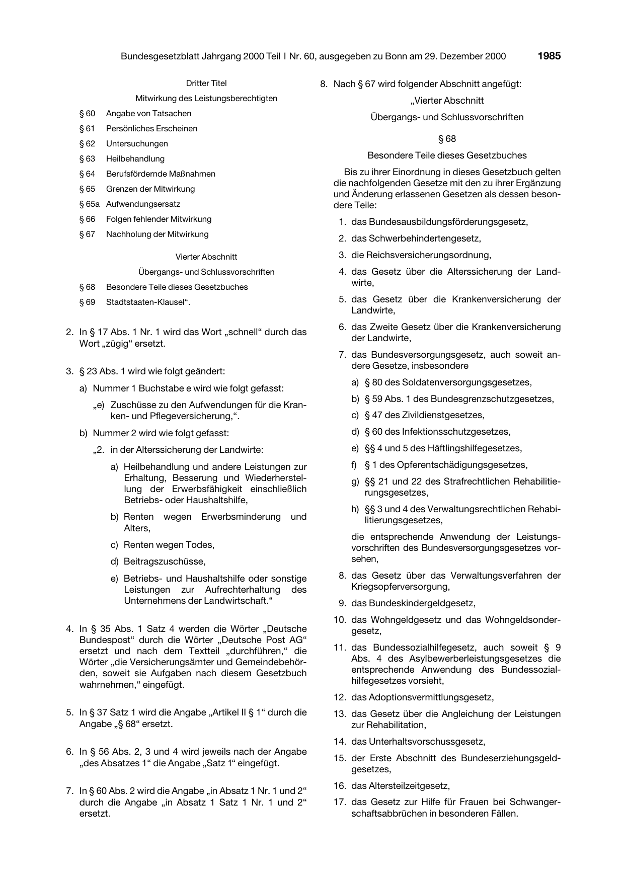 BGBl. 2000, Seite 1985 — Originalseite als Abbildung