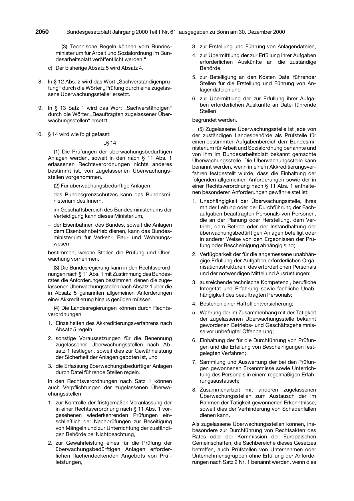 BGBl. 2000, Seite 2050 — Originalseite als Abbildung