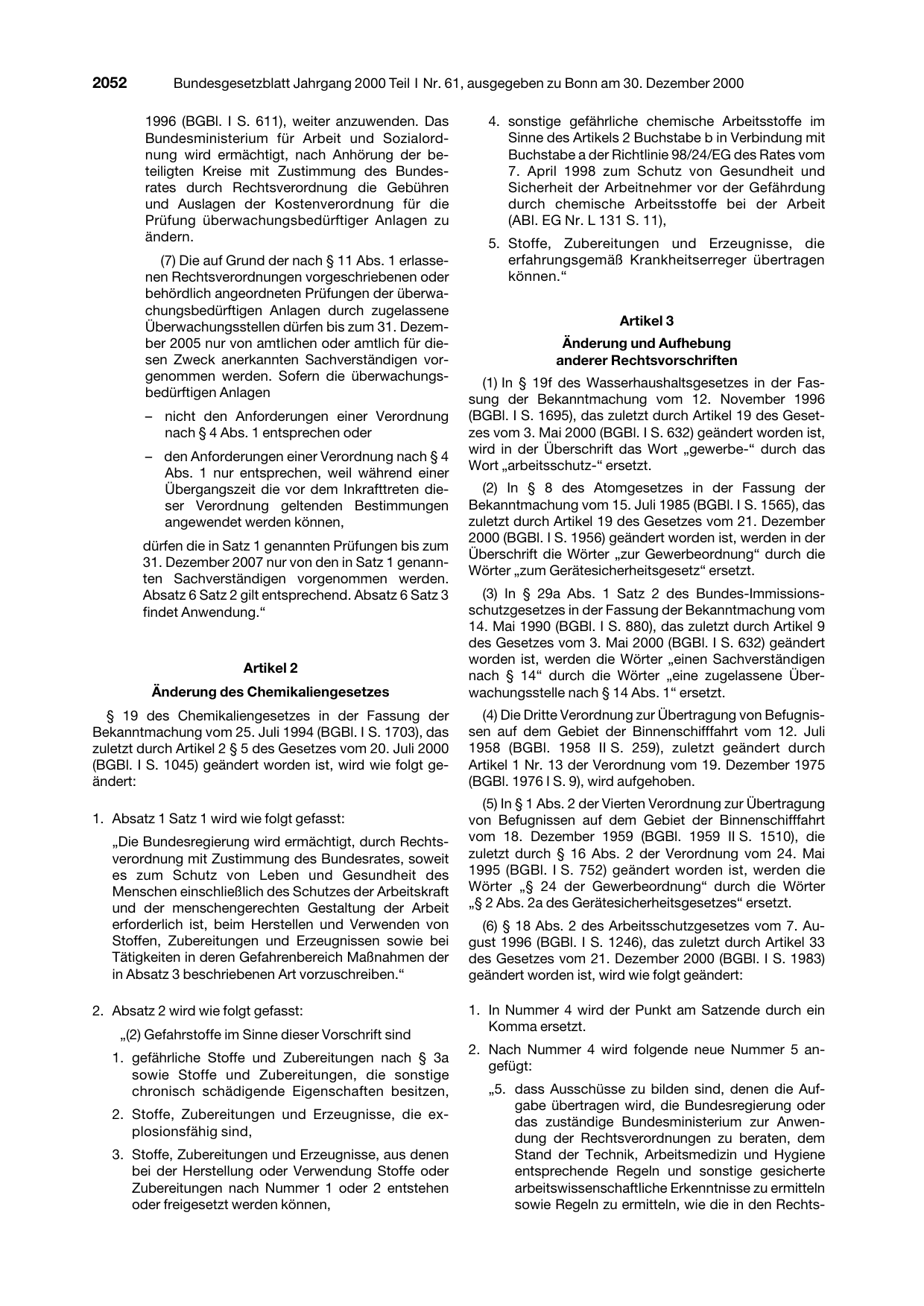 BGBl. 2000, Seite 2052 — Originalseite als Abbildung