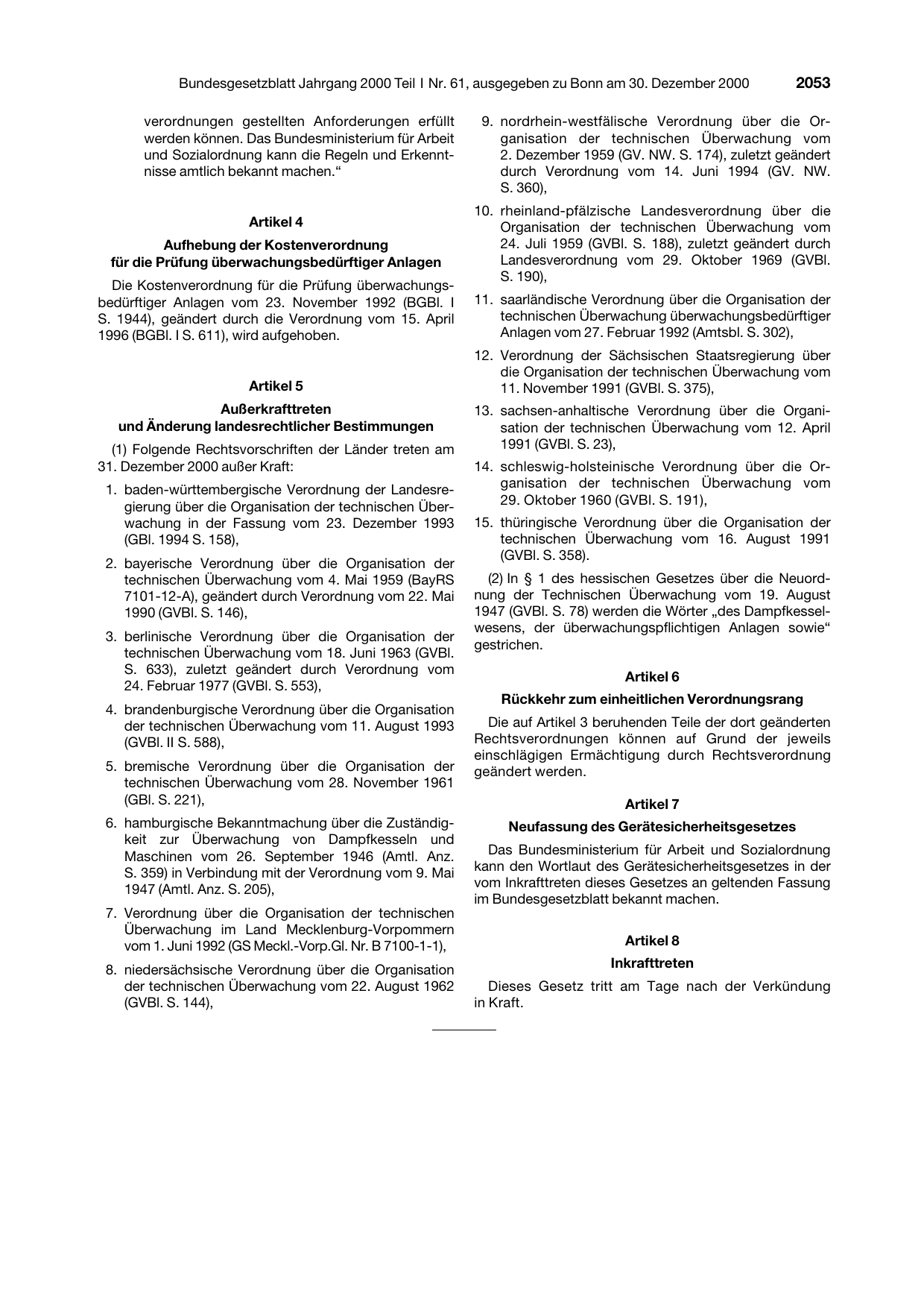 BGBl. 2000, Seite 2053 — Originalseite als Abbildung