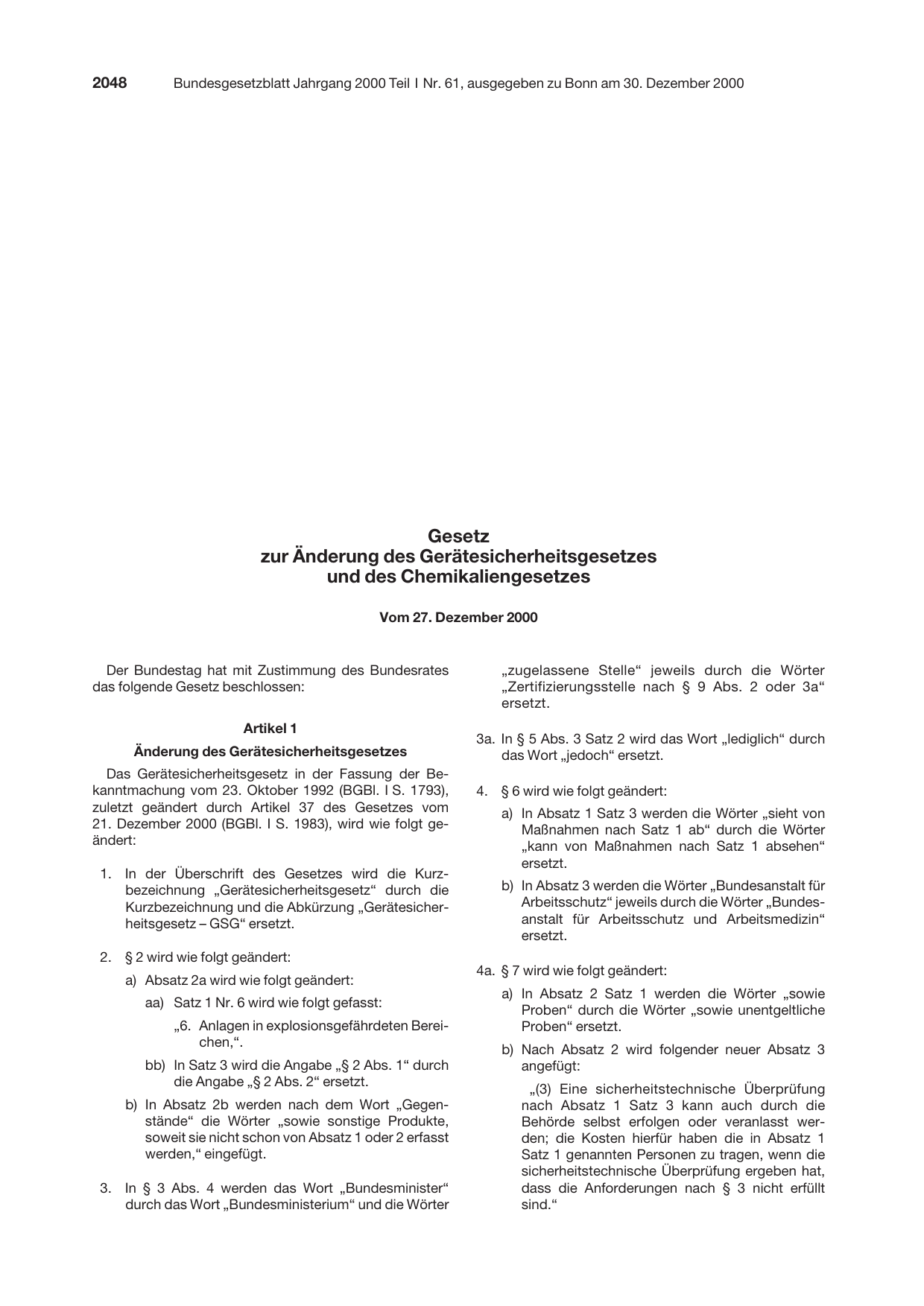 BGBl. 2000, Seite 2048 — Originalseite als Abbildung