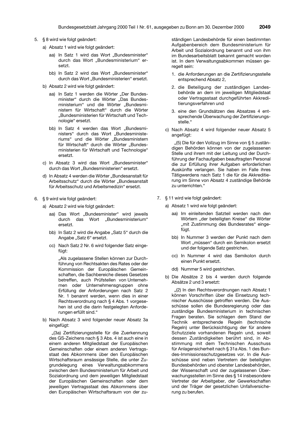 BGBl. 2000, Seite 2049 — Originalseite als Abbildung