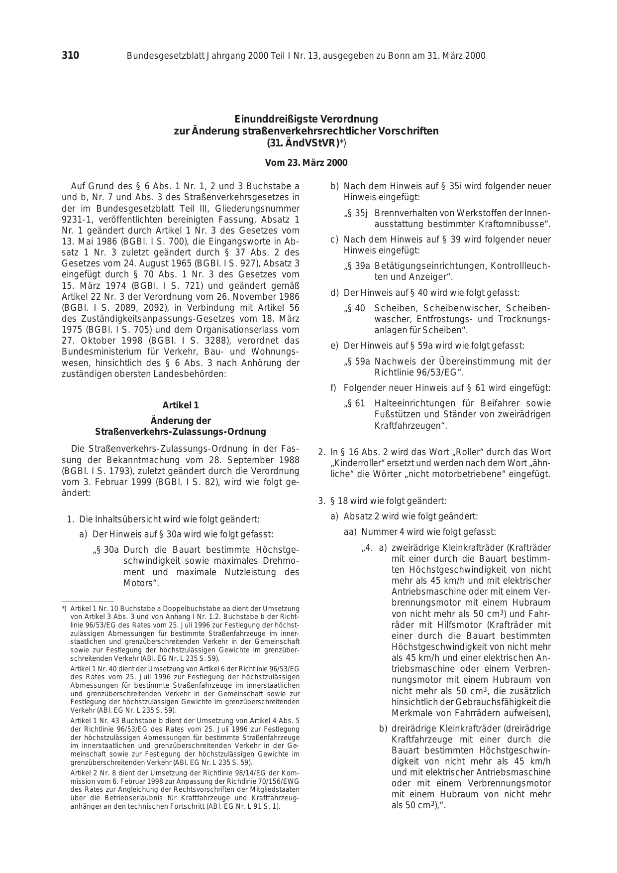 BGBl. 2000, Seite 310 — Originalseite als Abbildung