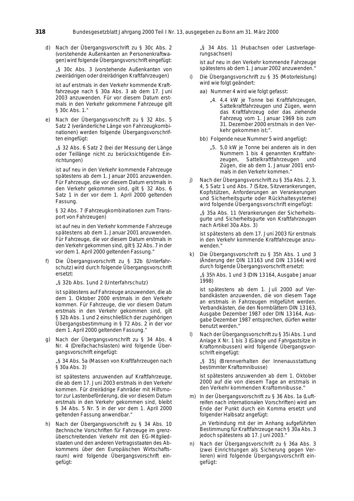 BGBl. 2000, Seite 318 — Originalseite als Abbildung