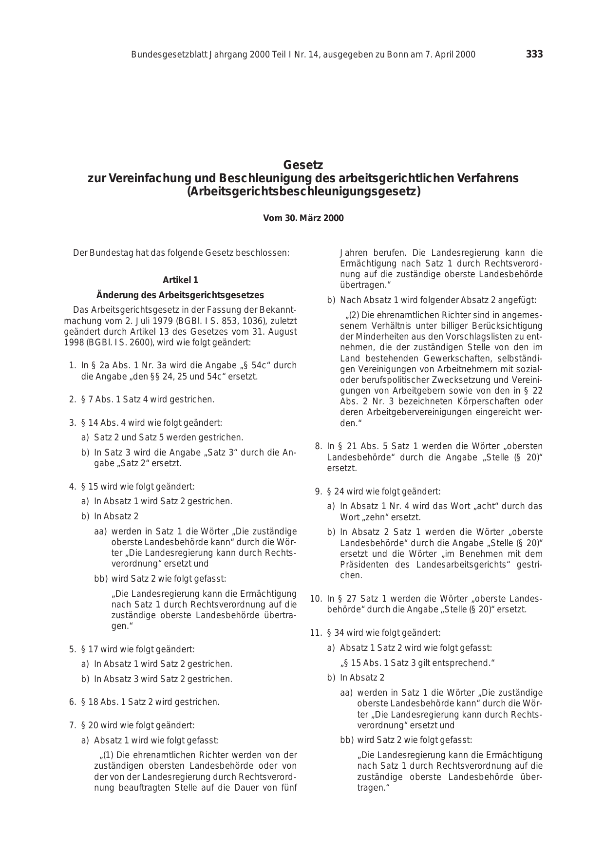 BGBl. 2000, Seite 333 — Originalseite als Abbildung