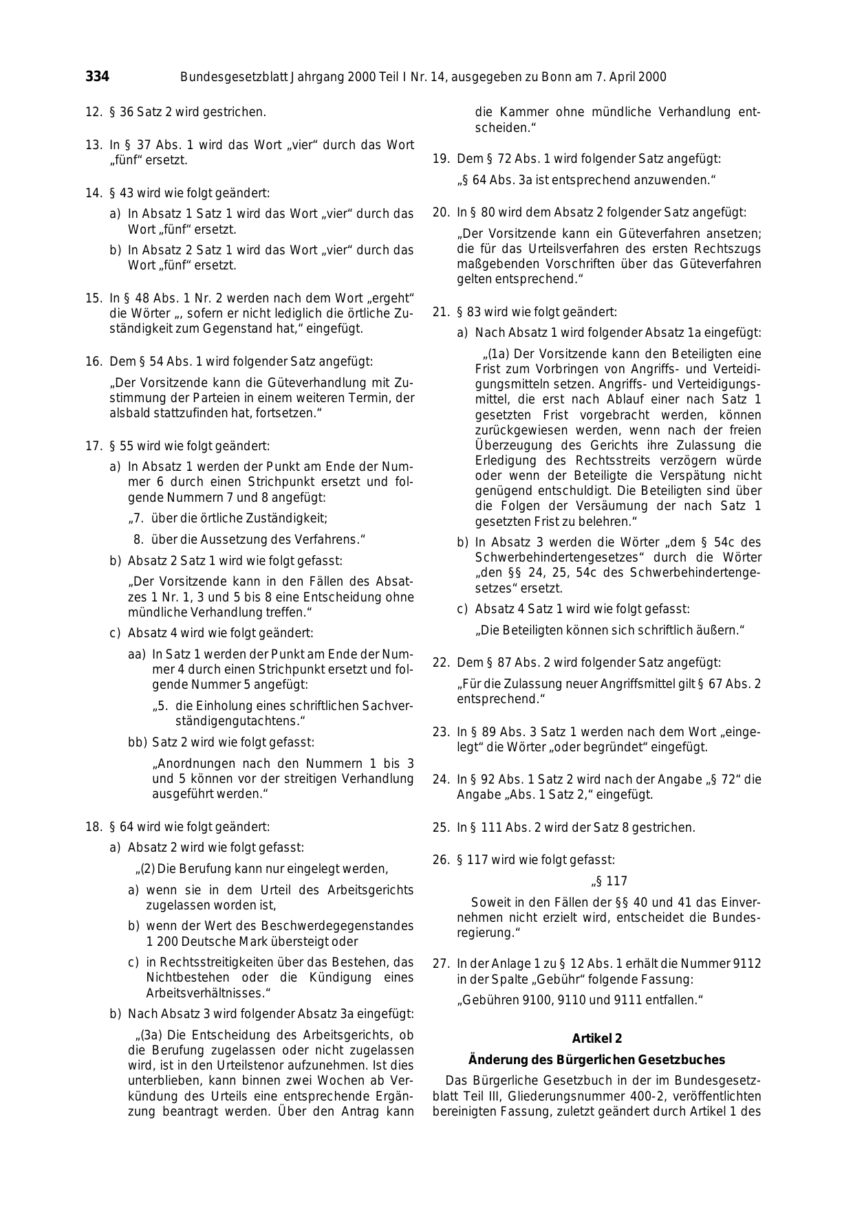 BGBl. 2000, Seite 334 — Originalseite als Abbildung