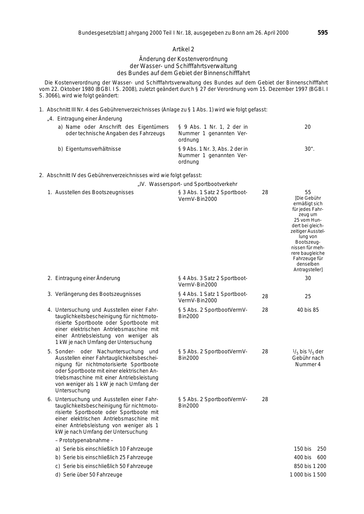 BGBl. 2000, Seite 595 — Originalseite als Abbildung