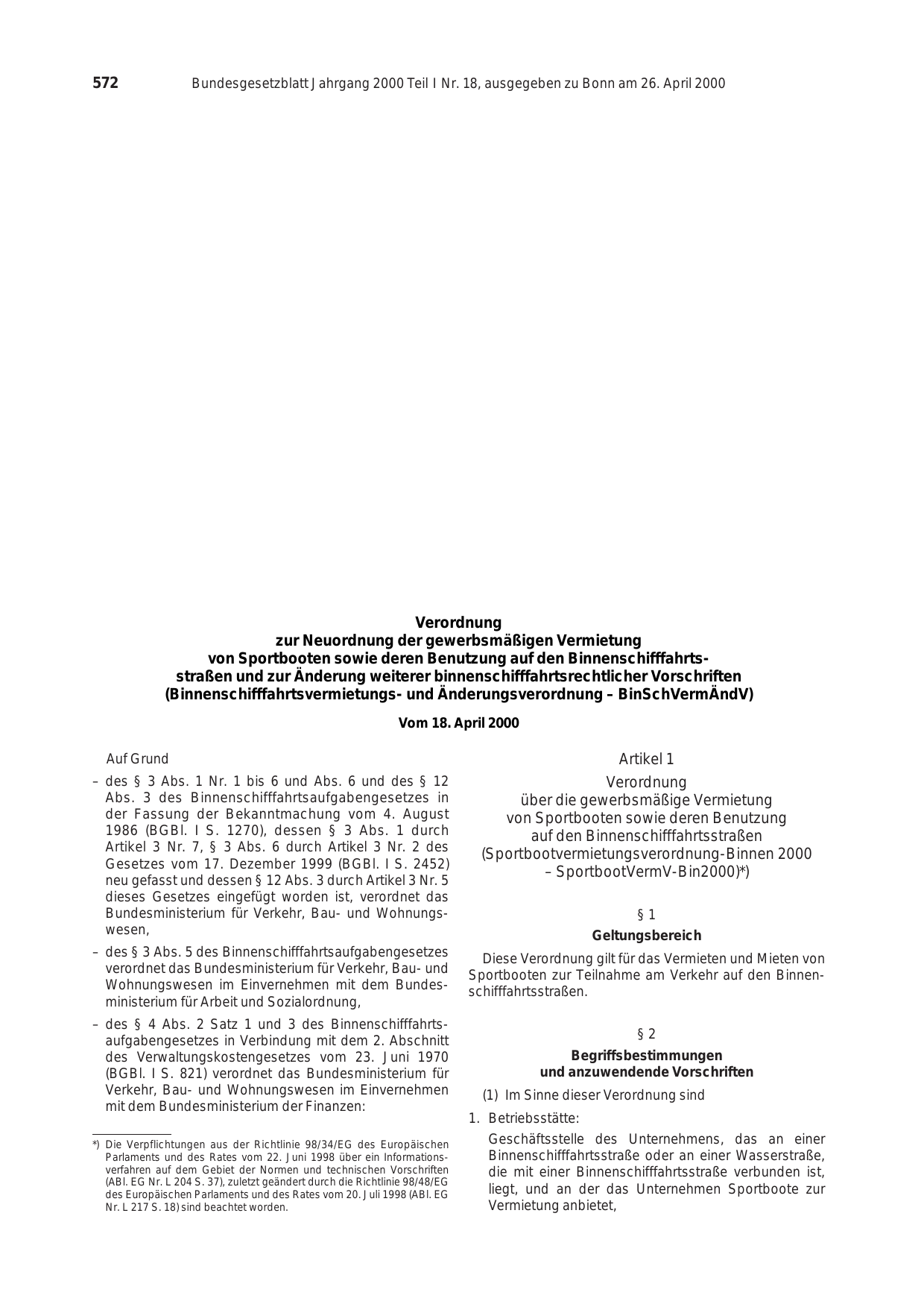 BGBl. 2000, Seite 572 — Originalseite als Abbildung