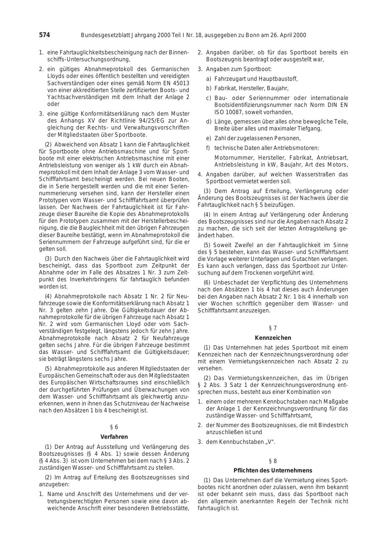 BGBl. 2000, Seite 574 — Originalseite als Abbildung