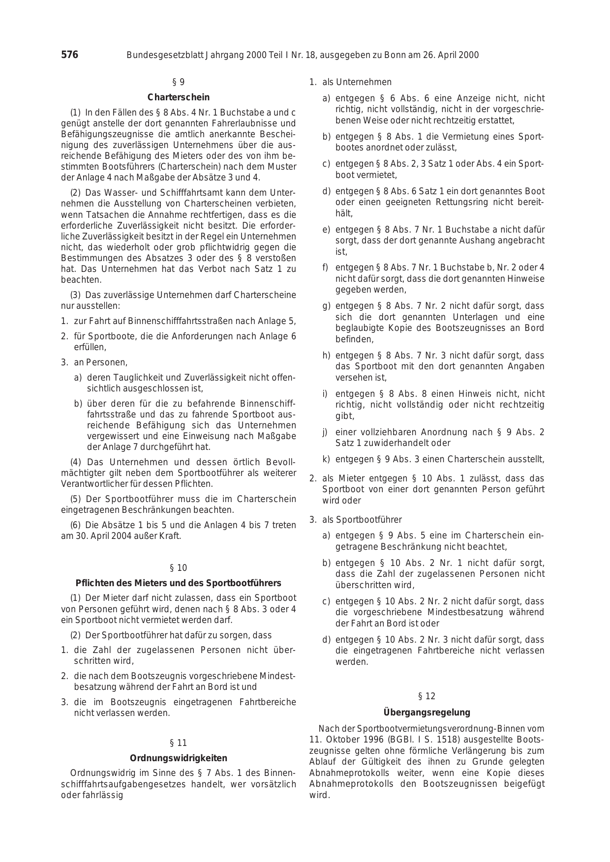 BGBl. 2000, Seite 576 — Originalseite als Abbildung