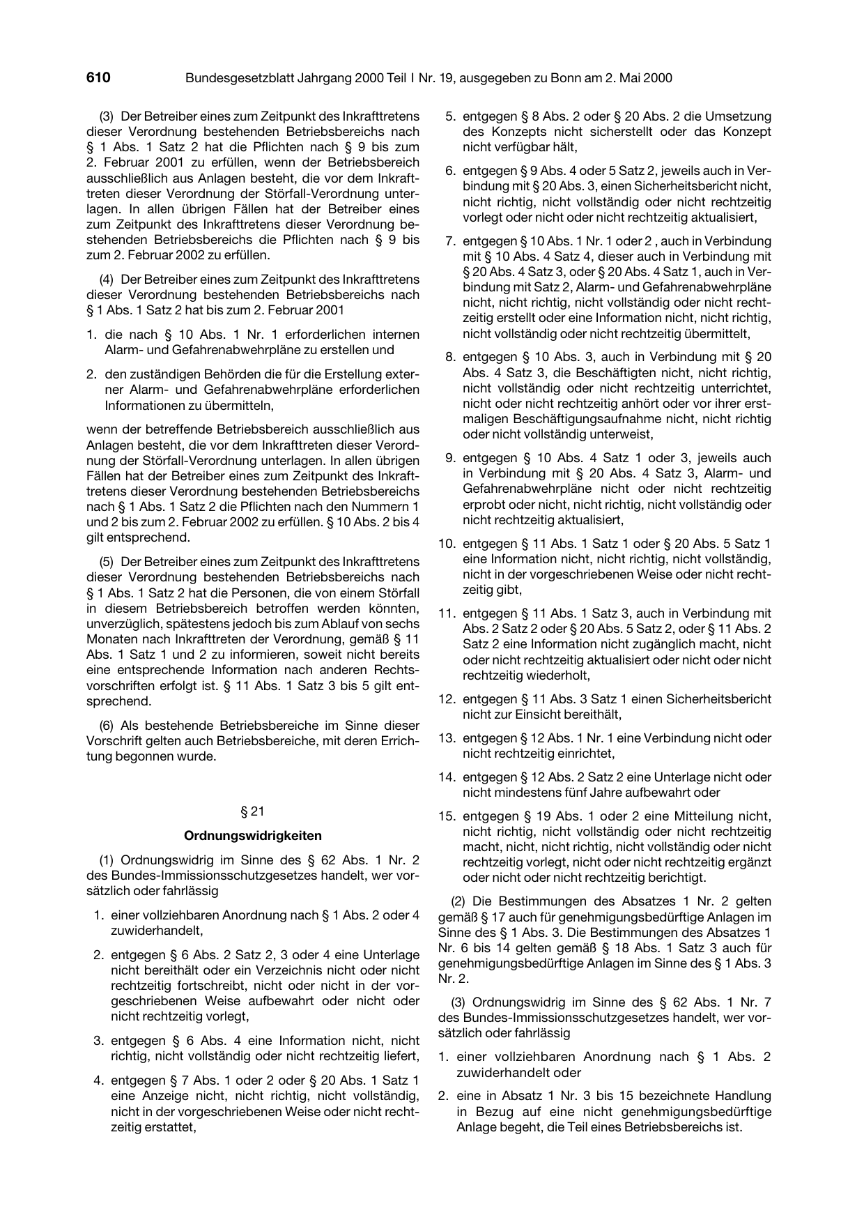 BGBl. 2000, Seite 610 — Originalseite als Abbildung