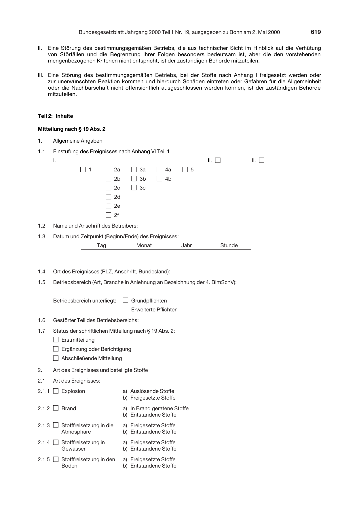 BGBl. 2000, Seite 619 — Originalseite als Abbildung