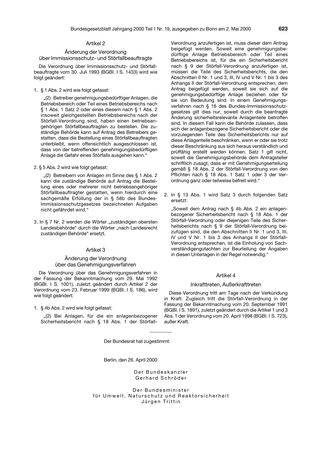 BGBl. 2000, Seite 623 — Originalseite als Abbildung