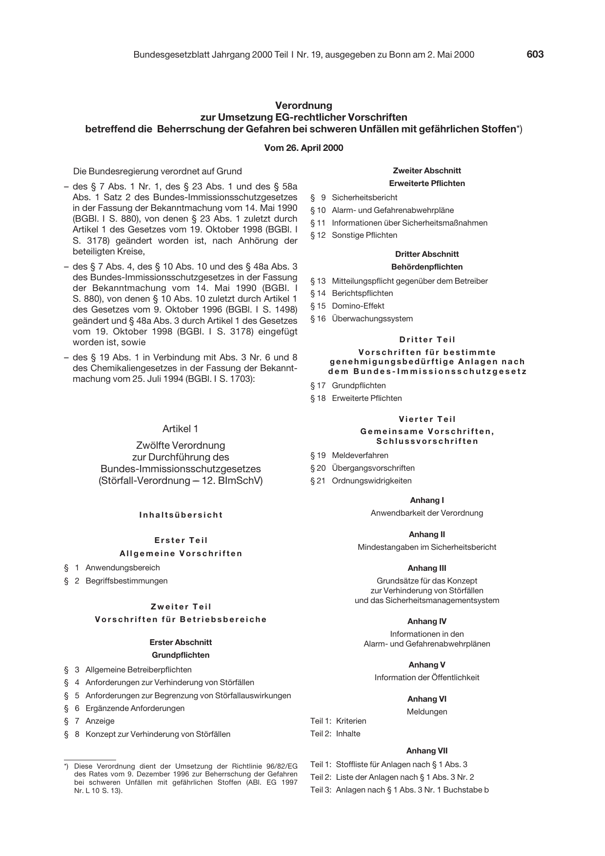 BGBl. 2000, Seite 603 — Originalseite als Abbildung