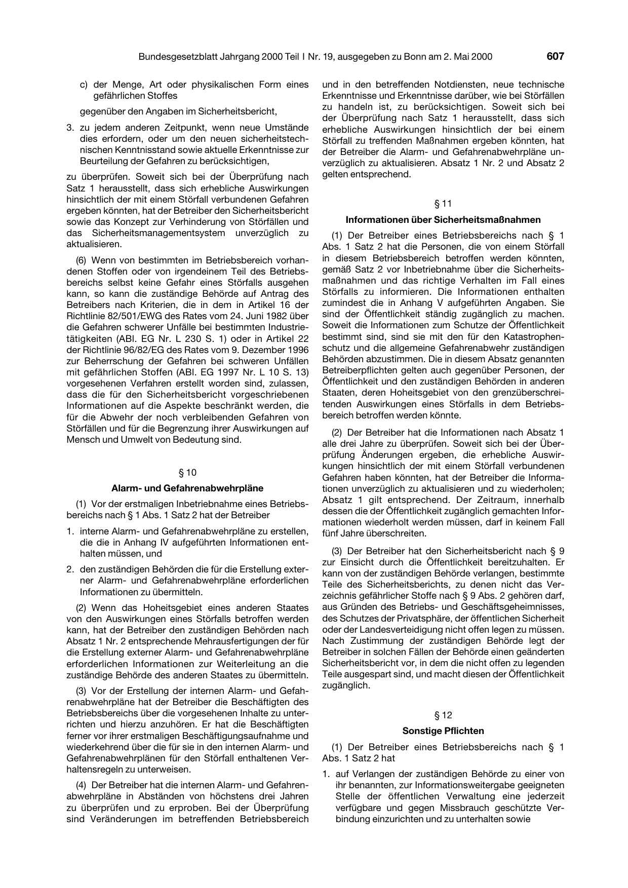 BGBl. 2000, Seite 607 — Originalseite als Abbildung