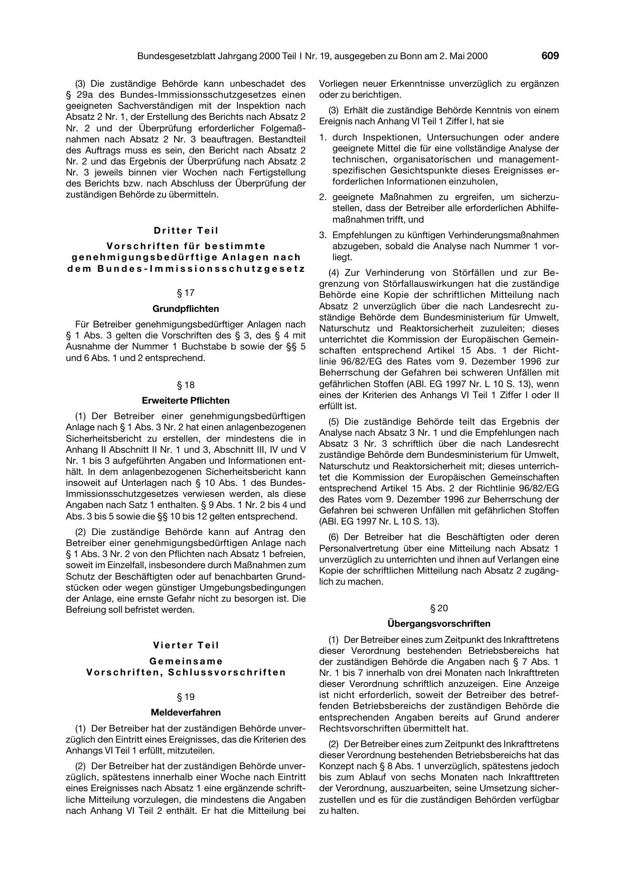BGBl. 2000, Seite 609 — Originalseite als Abbildung