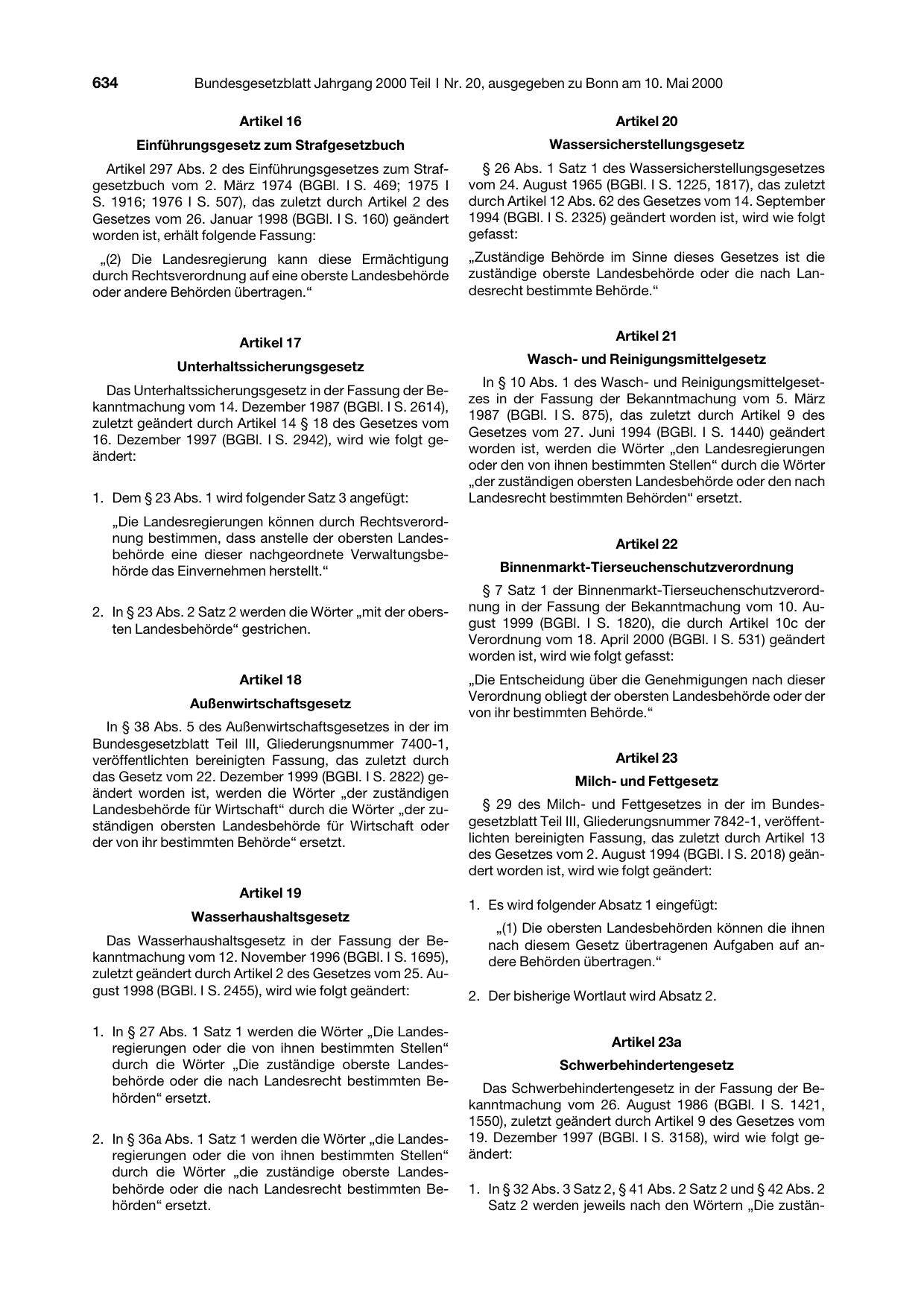 BGBl. 2000, Seite 634 — Originalseite als Abbildung
