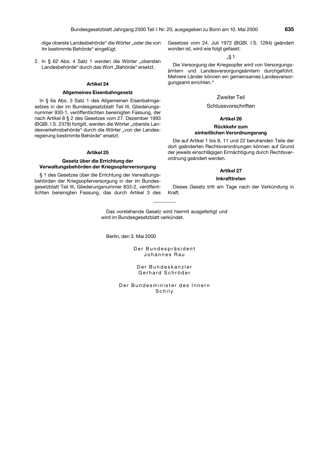 BGBl. 2000, Seite 635 — Originalseite als Abbildung