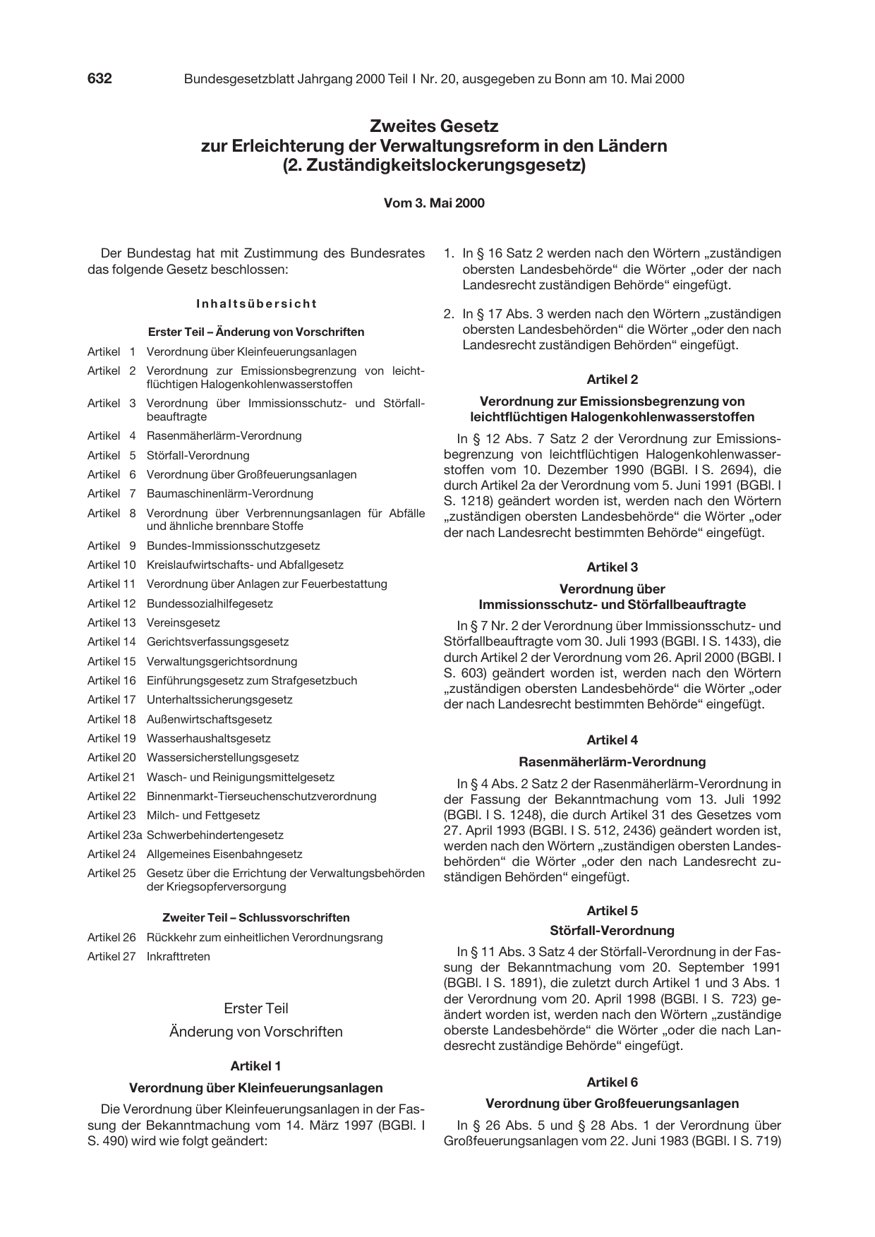 BGBl. 2000, Seite 632 — Originalseite als Abbildung