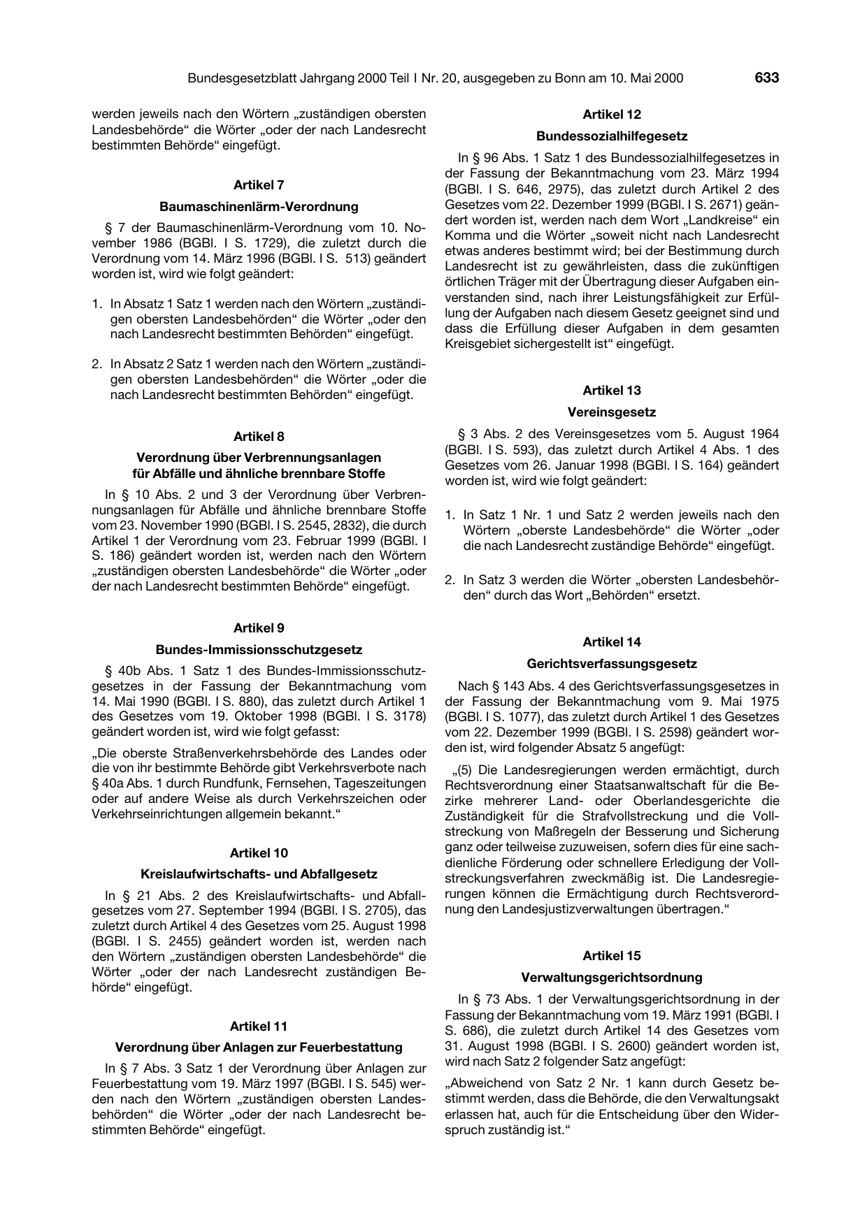 BGBl. 2000, Seite 633 — Originalseite als Abbildung