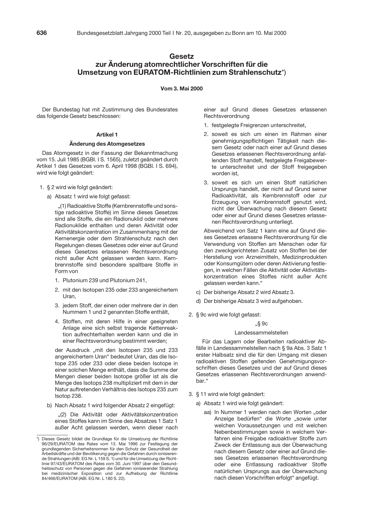 BGBl. 2000, Seite 636 — Originalseite als Abbildung