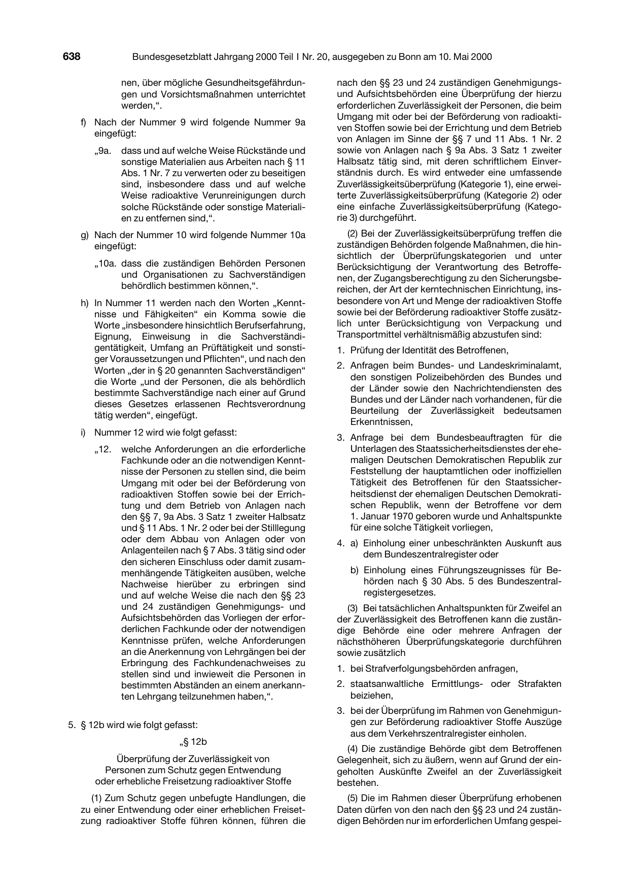 BGBl. 2000, Seite 638 — Originalseite als Abbildung