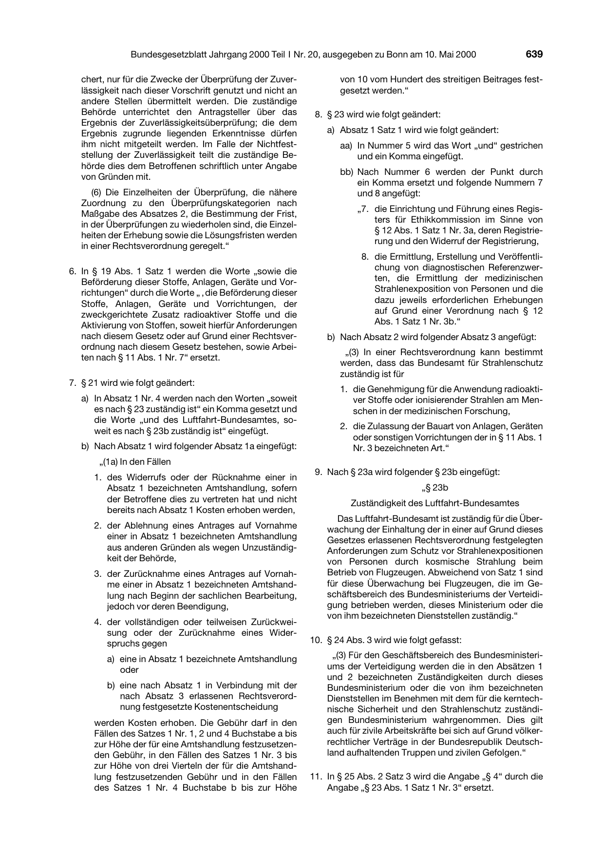 BGBl. 2000, Seite 639 — Originalseite als Abbildung