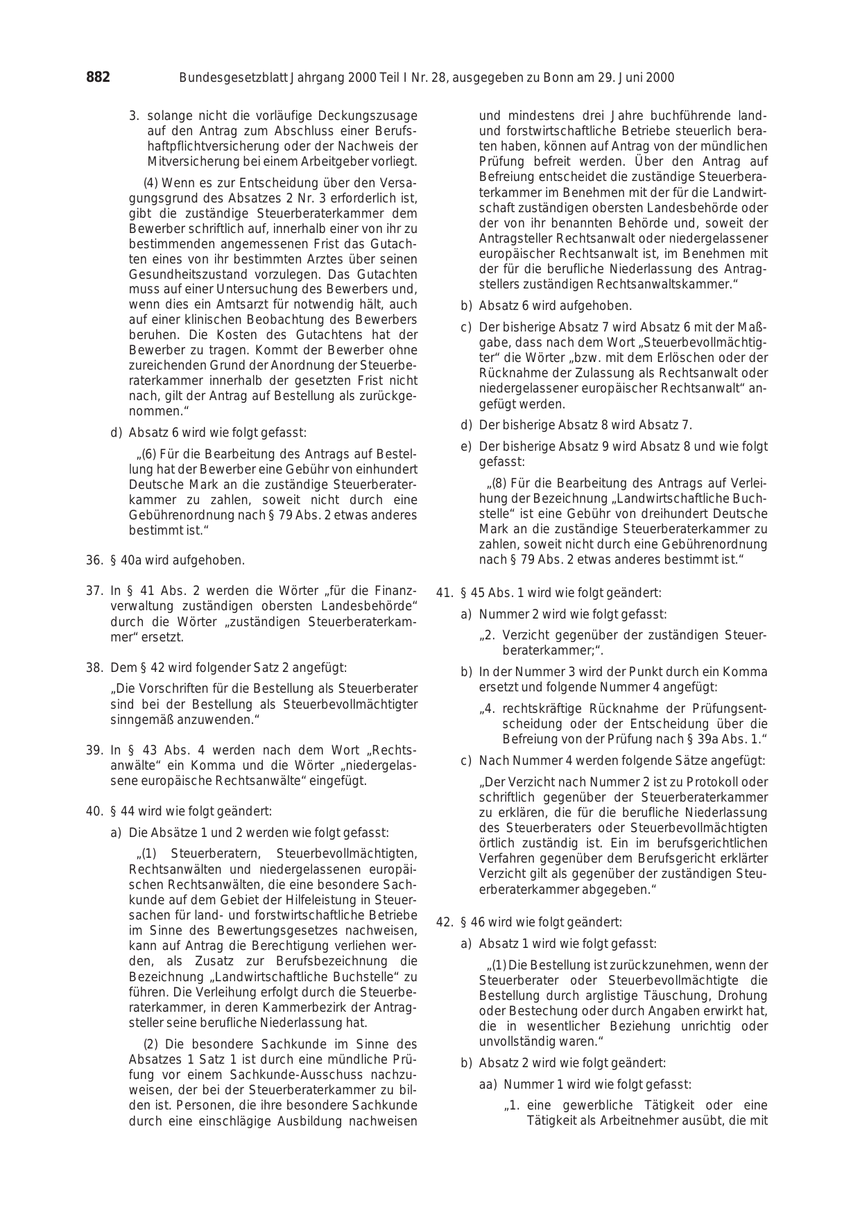 BGBl. 2000, Seite 882 — Originalseite als Abbildung