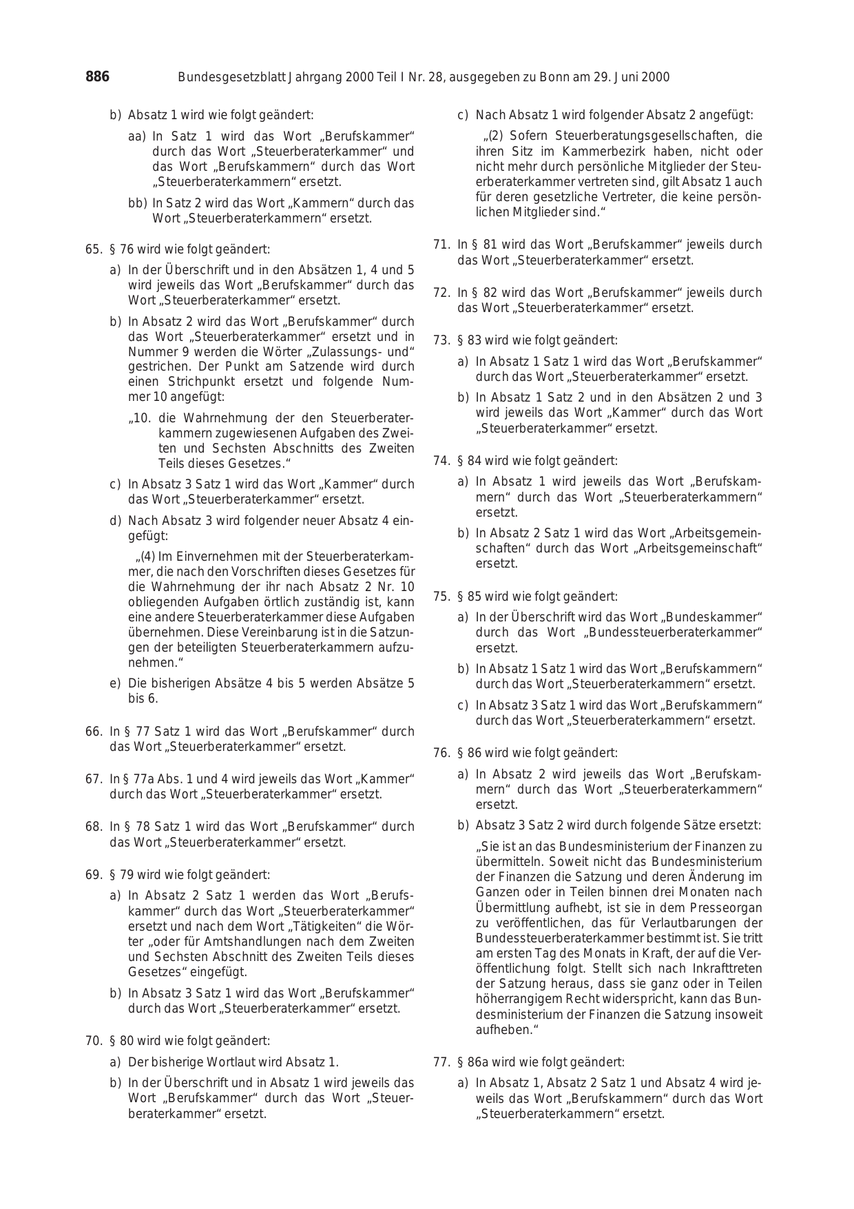 BGBl. 2000, Seite 886 — Originalseite als Abbildung