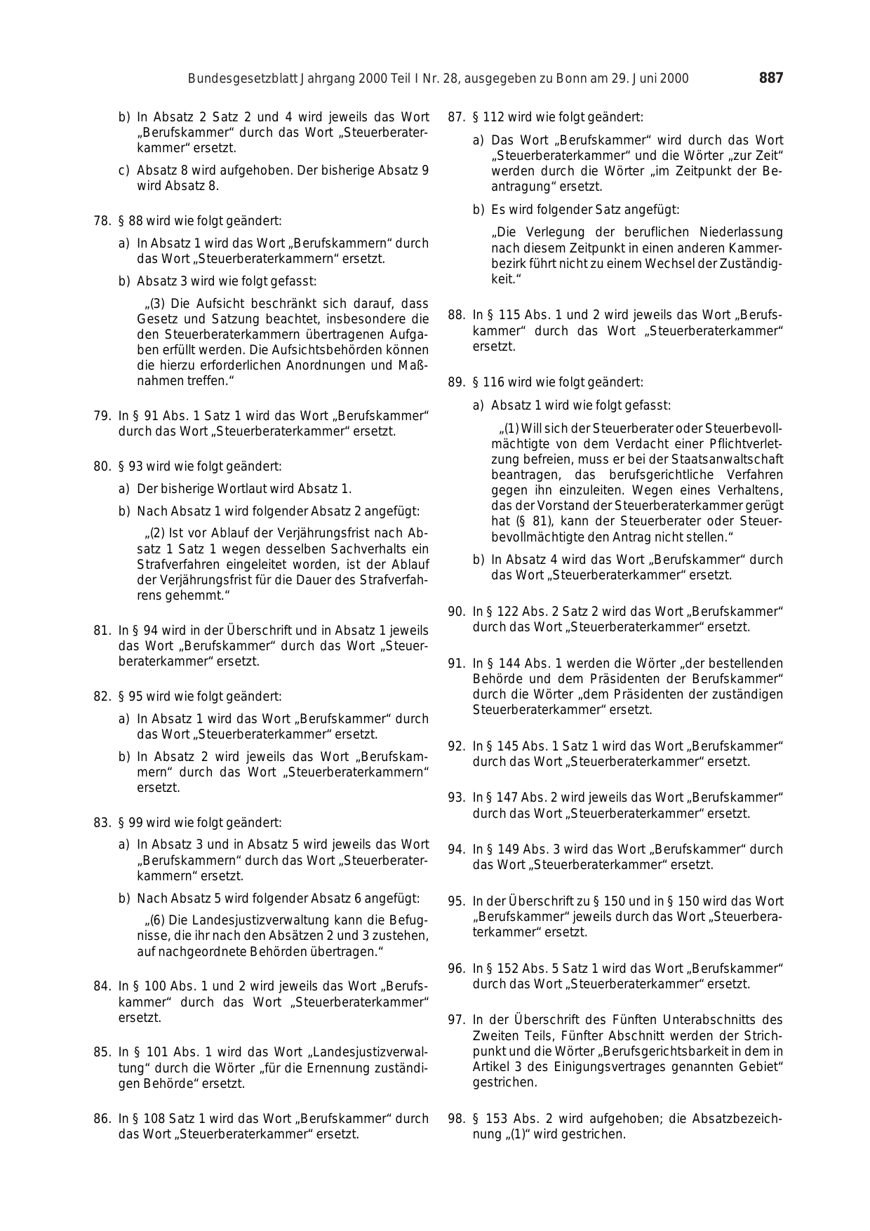 BGBl. 2000, Seite 887 — Originalseite als Abbildung