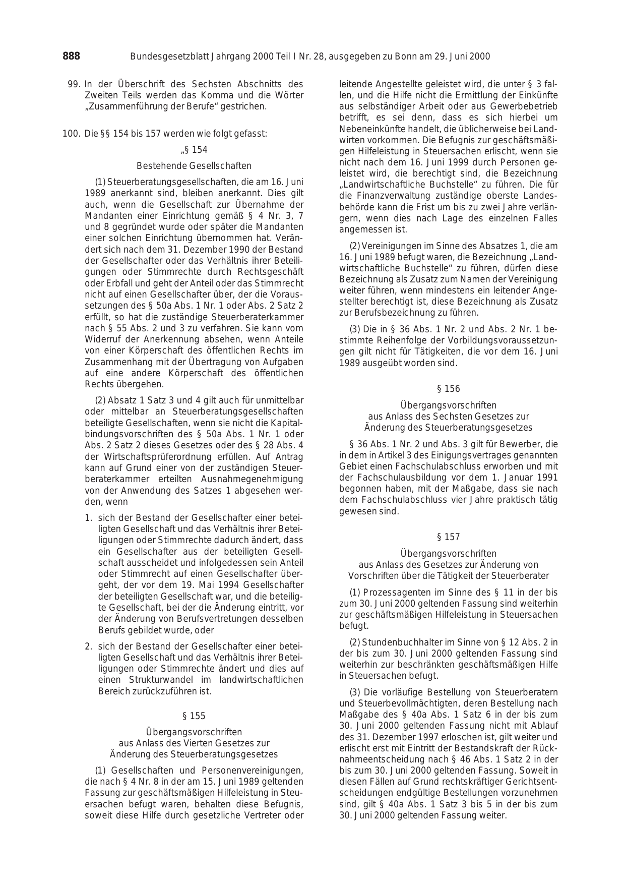 BGBl. 2000, Seite 888 — Originalseite als Abbildung