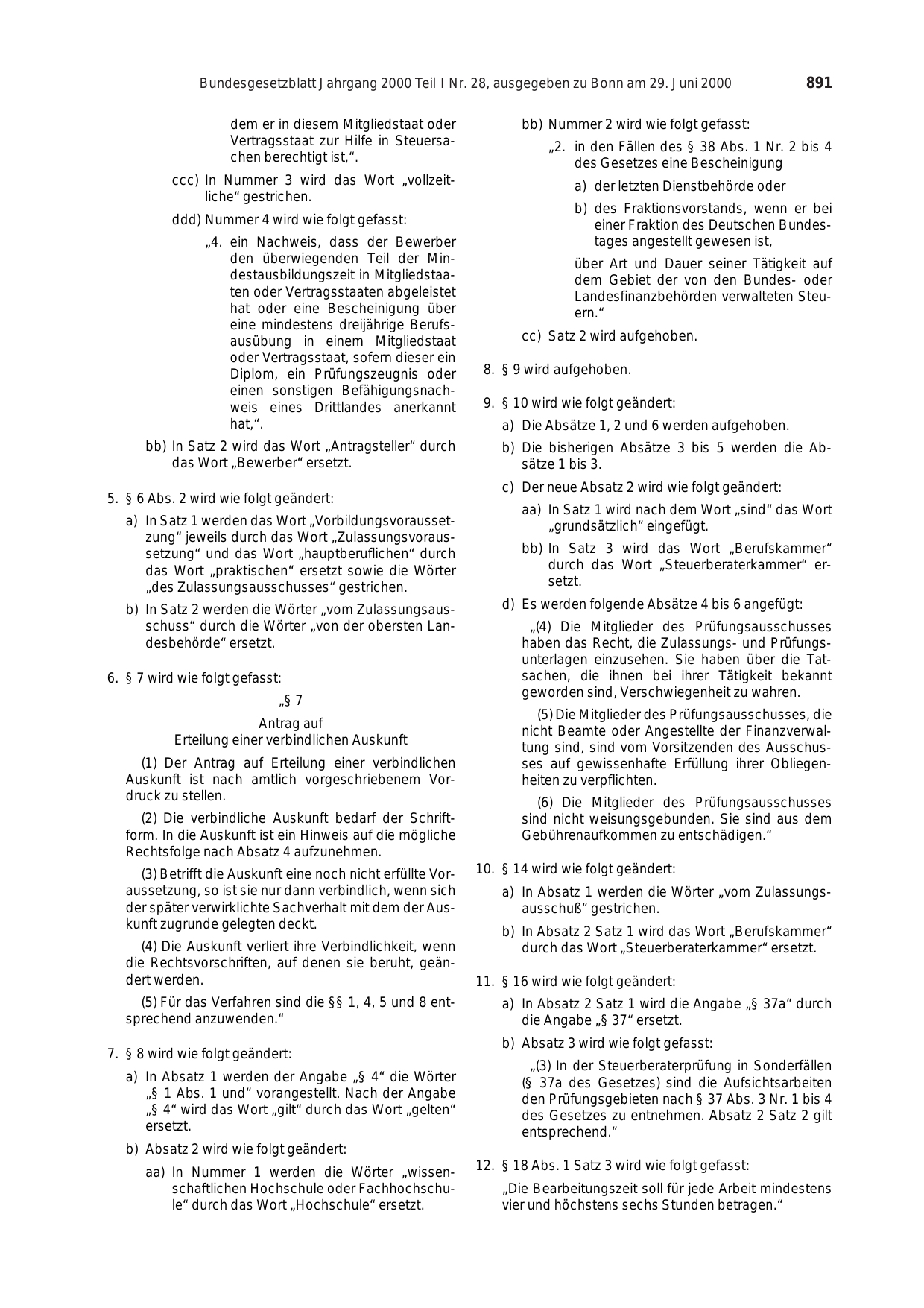 BGBl. 2000, Seite 891 — Originalseite als Abbildung