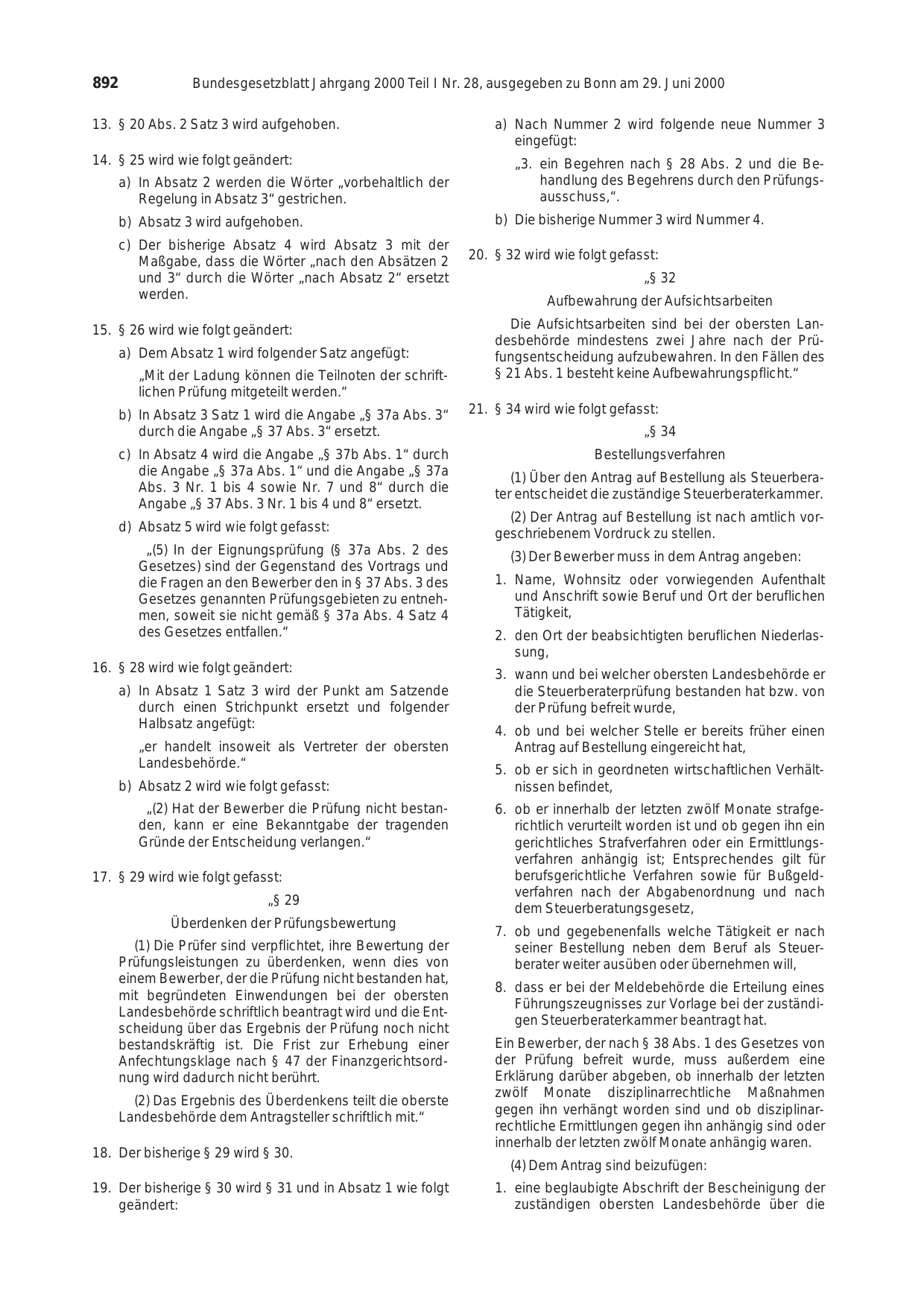 BGBl. 2000, Seite 892 — Originalseite als Abbildung