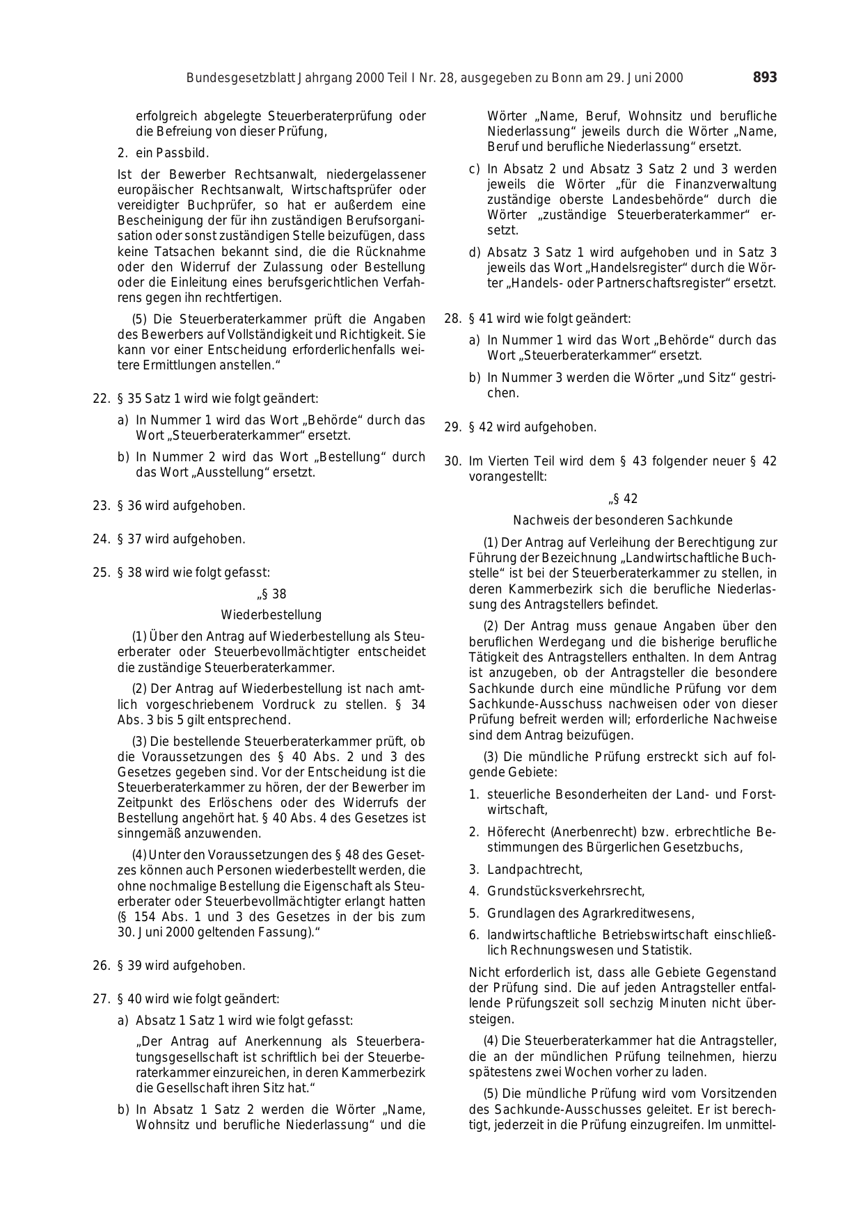 BGBl. 2000, Seite 893 — Originalseite als Abbildung