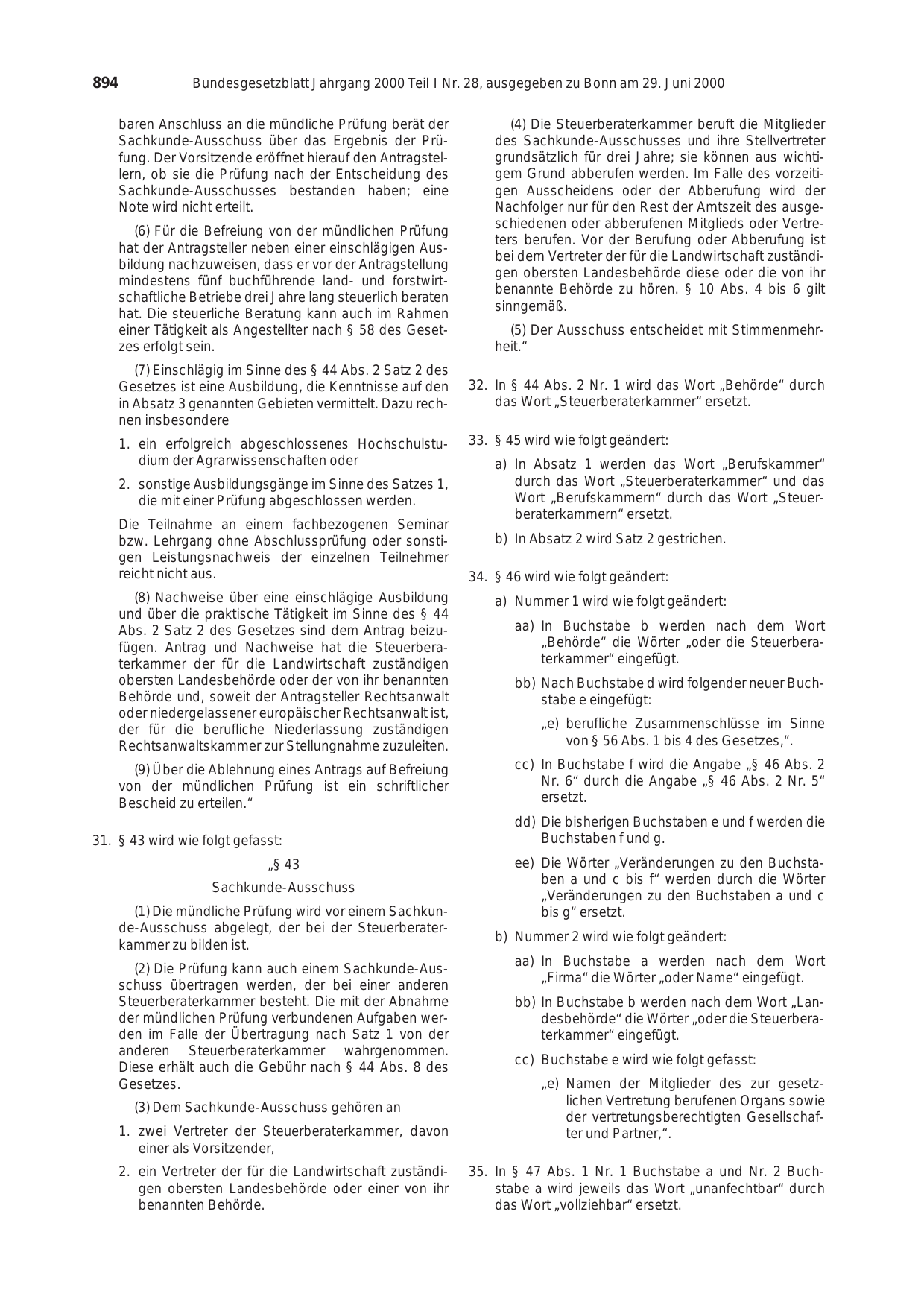 BGBl. 2000, Seite 894 — Originalseite als Abbildung