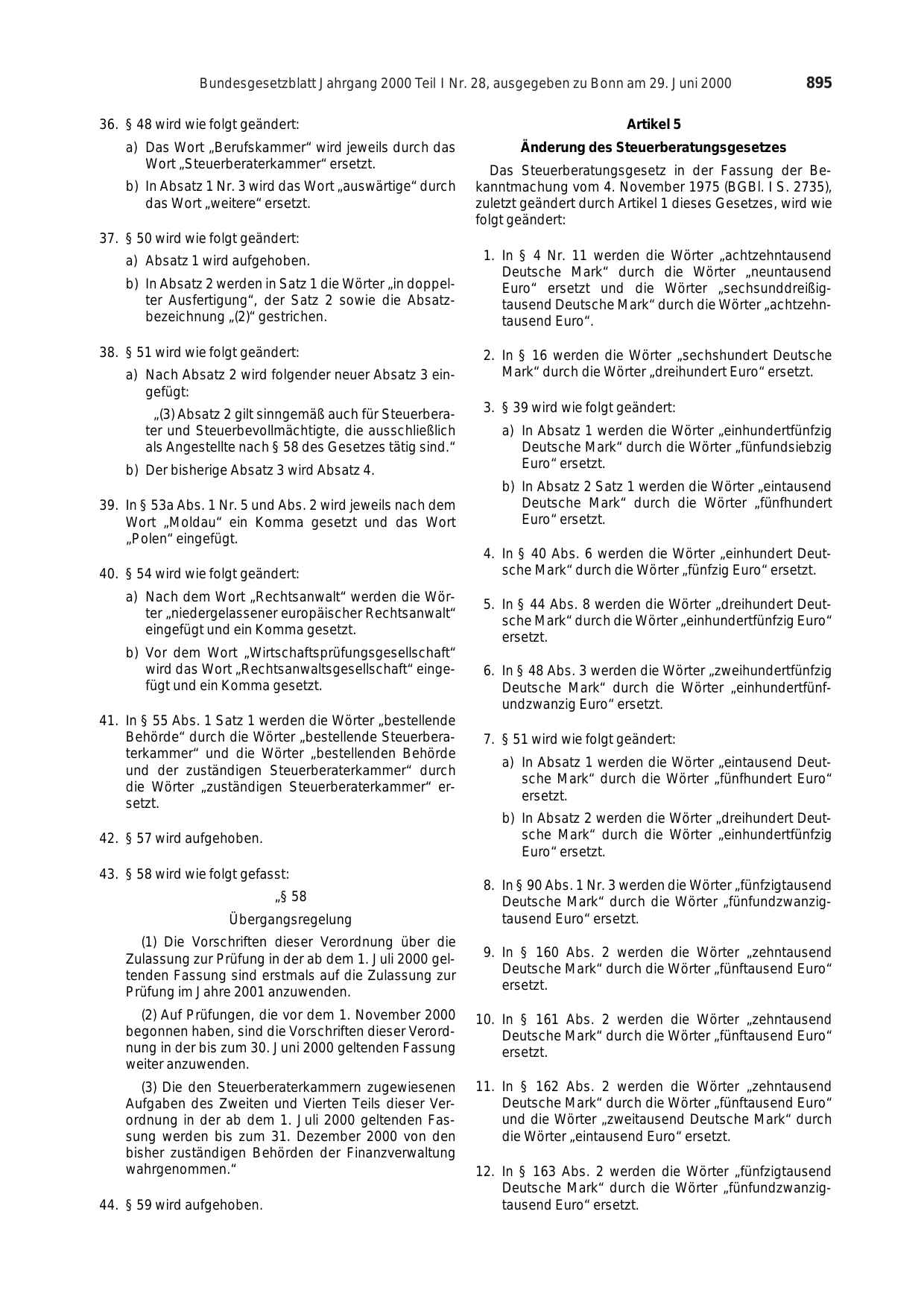 BGBl. 2000, Seite 895 — Originalseite als Abbildung