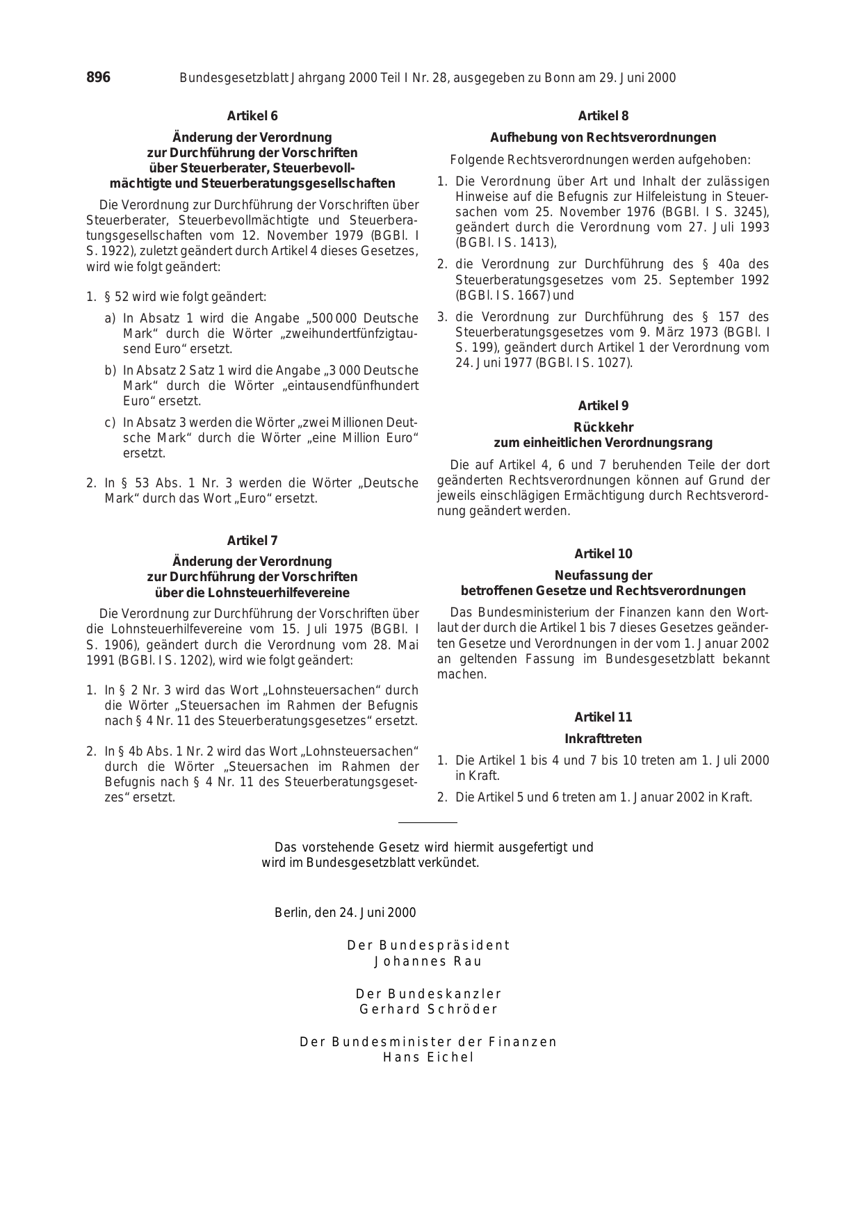 BGBl. 2000, Seite 896 — Originalseite als Abbildung