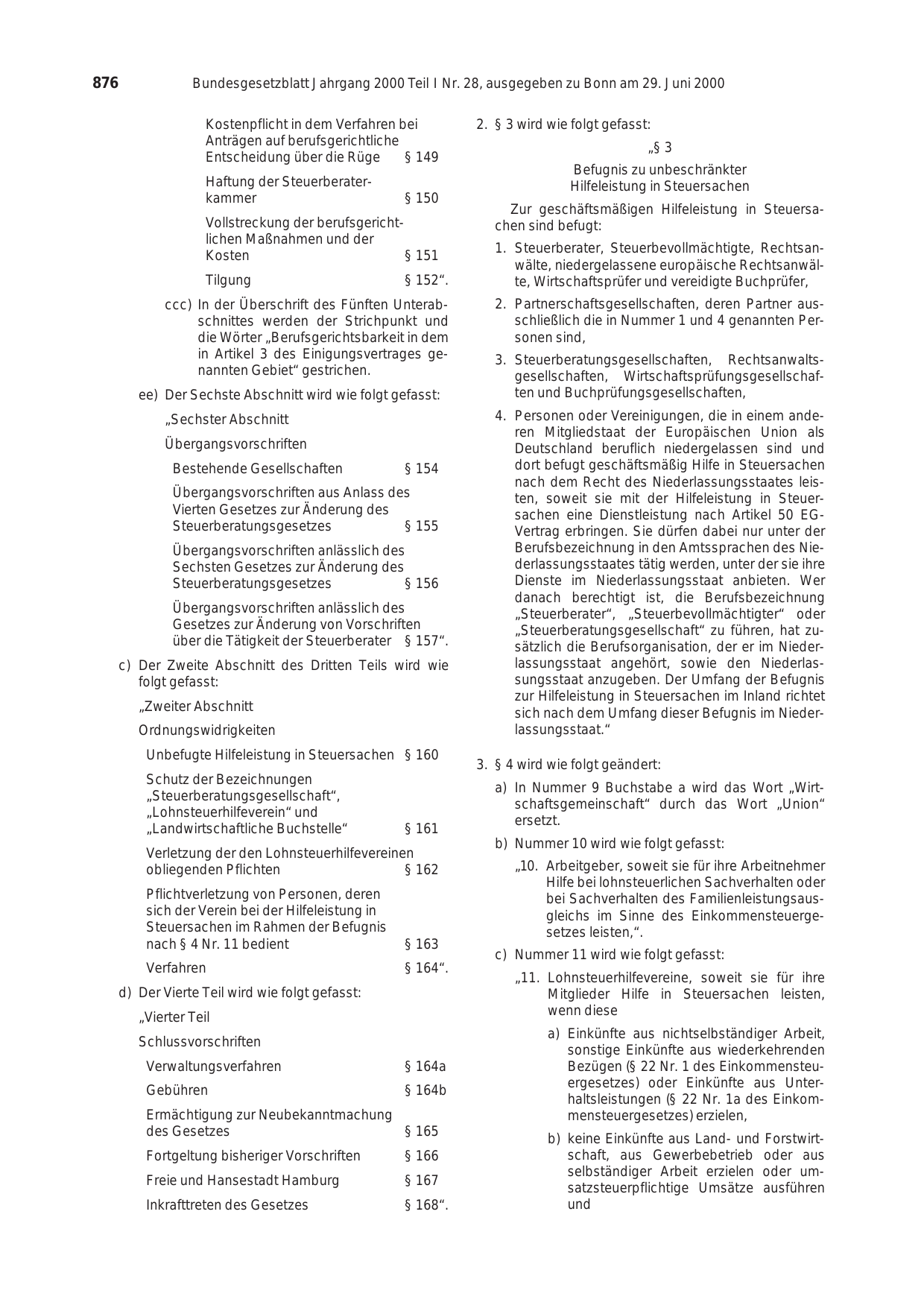 BGBl. 2000, Seite 876 — Originalseite als Abbildung