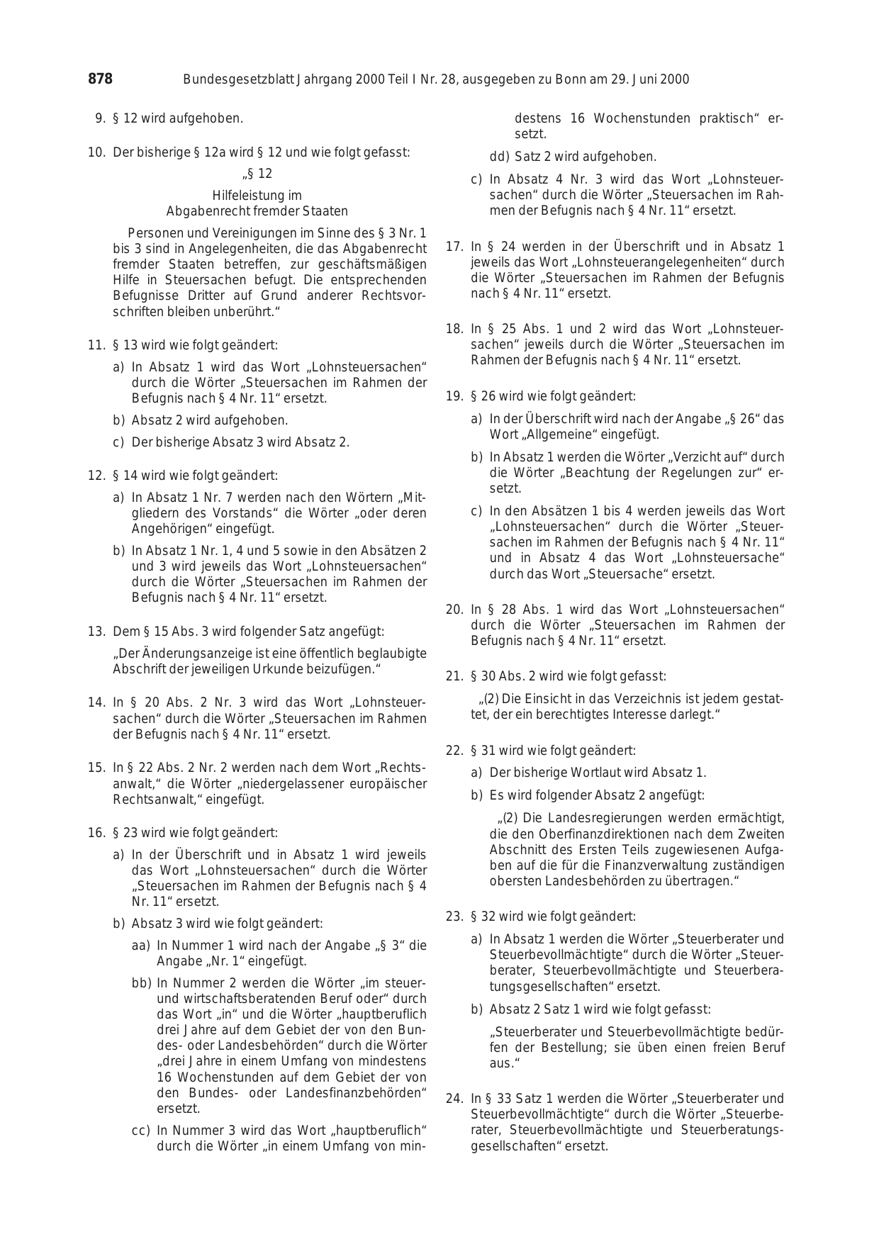 BGBl. 2000, Seite 878 — Originalseite als Abbildung