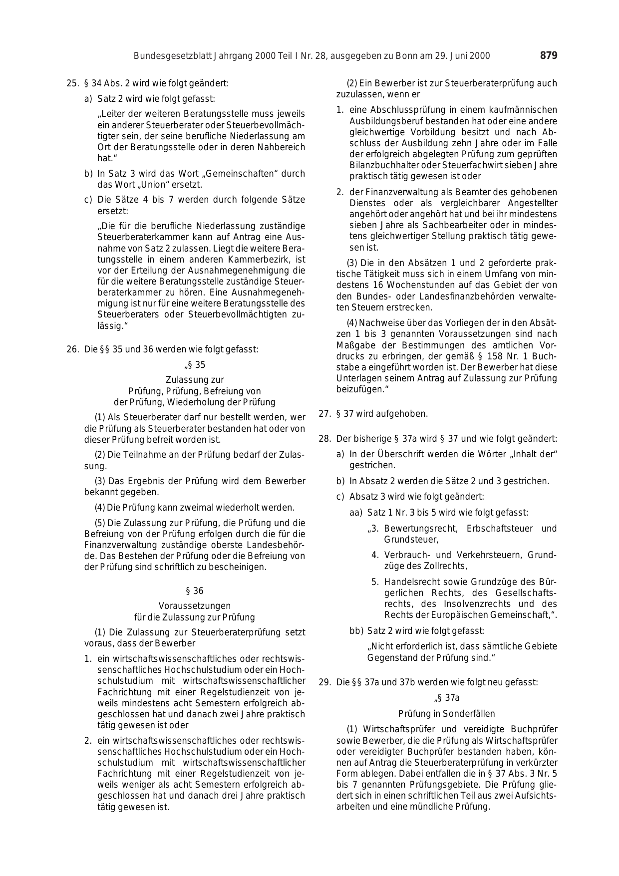 BGBl. 2000, Seite 879 — Originalseite als Abbildung