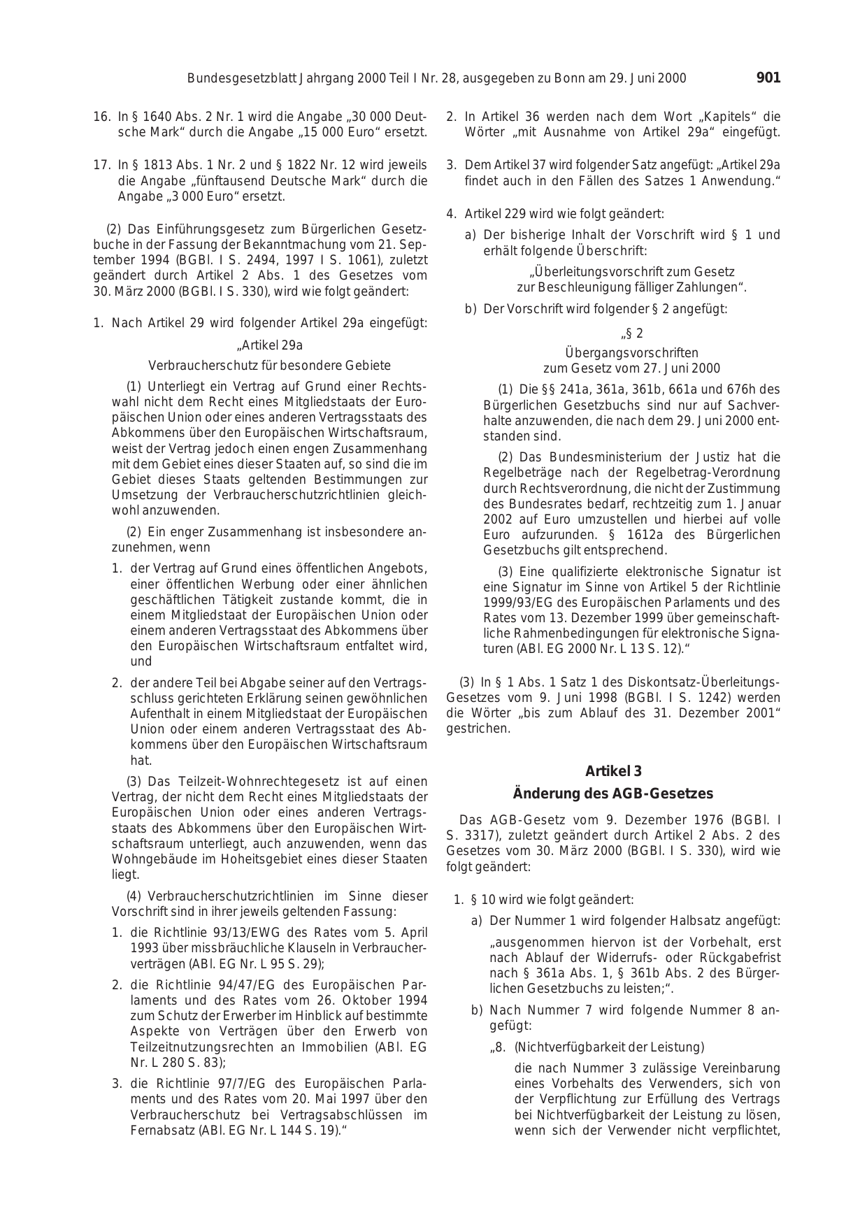 BGBl. 2000, Seite 901 — Originalseite als Abbildung