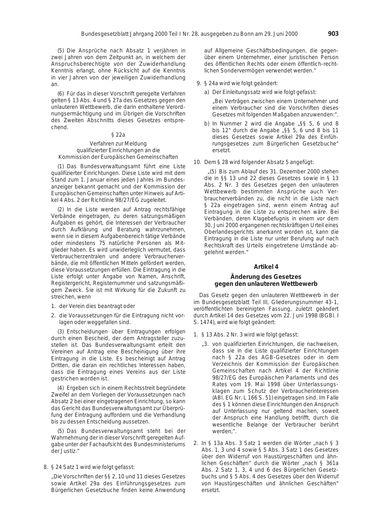BGBl. 2000, Seite 903 — Originalseite als Abbildung